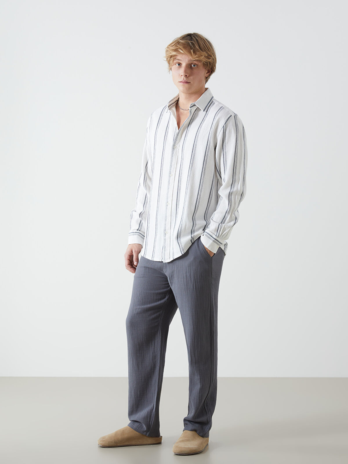 XSIDE Regular Fit Long Sleeve Striped Men's Shirt -S51858Z8