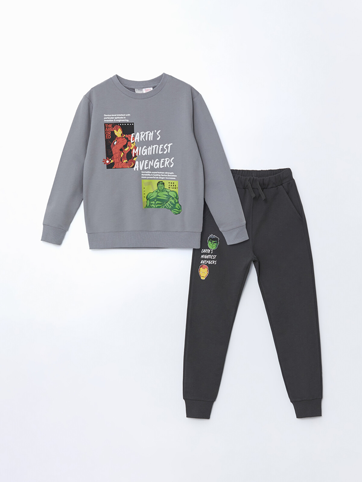 LCW Kids Gri Bisiklet Yaka Hulk Baskılı Erkek Çocuk Eşofman Takım