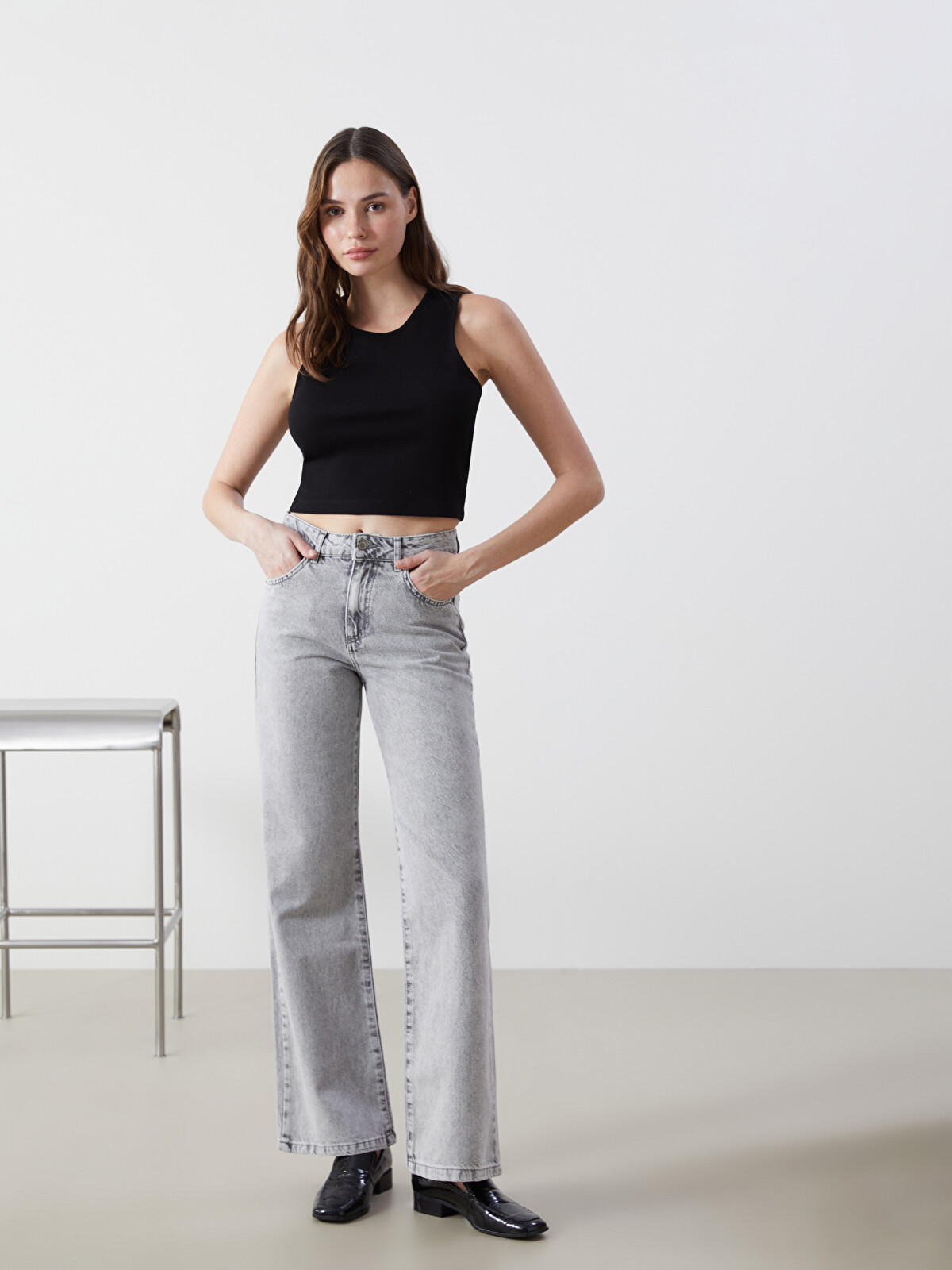 LCW Jeans Gri Wideleg Kadın Jean Pantolon - S52273Z8-GRD | LCW