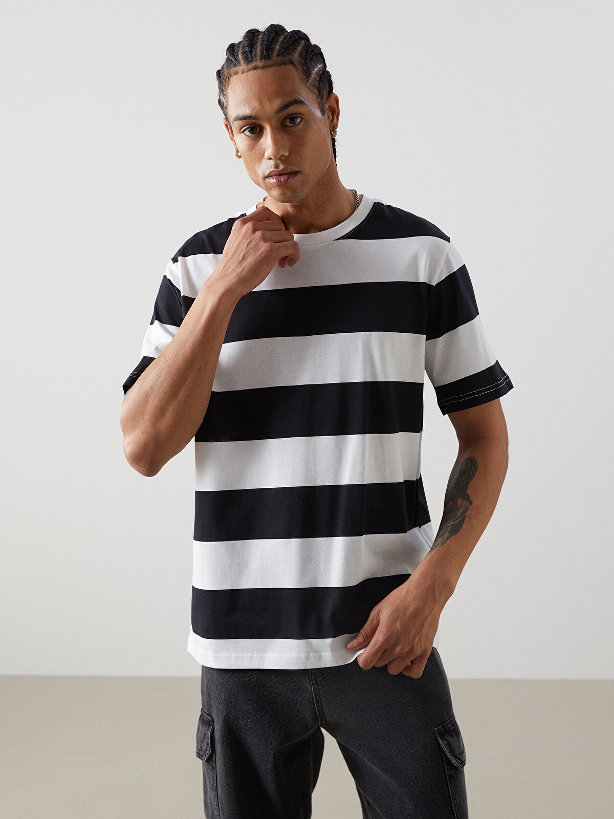XSIDE Crew Neck Short Sleeve Striped Jersey Men's T-Shirt