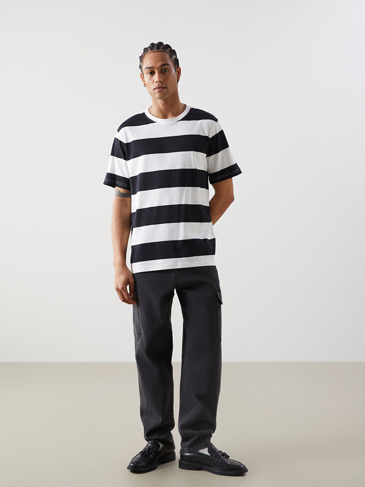 XSIDE Crew Neck Short Sleeve Striped Jersey Men's T-Shirt