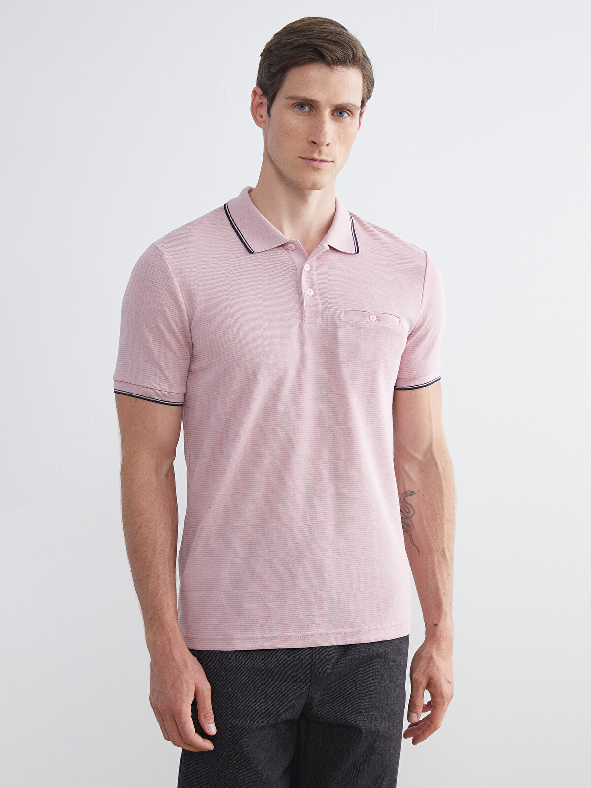 LCWAIKIKI Classic Polo Neck Short Sleeve Men's Textured T-Shirt
