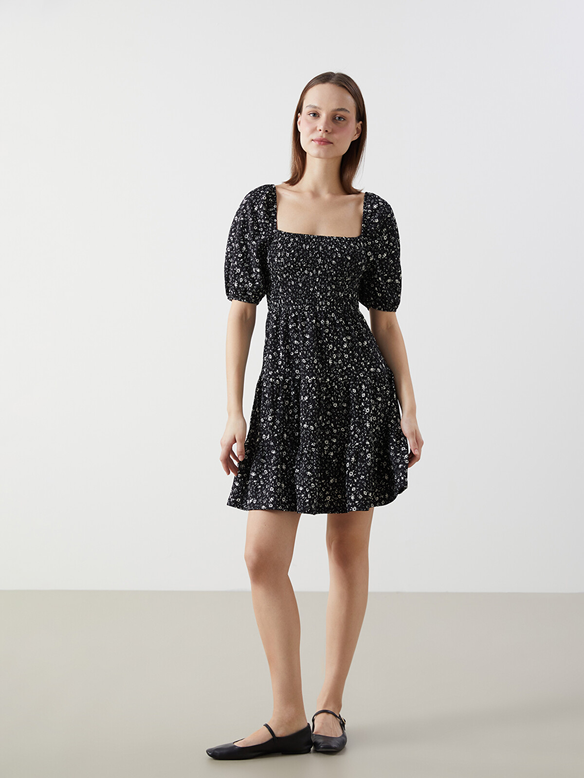 XSIDE Floral Ruched Women's Mini Dress - S52890Z8-LQJ | LC Waikiki