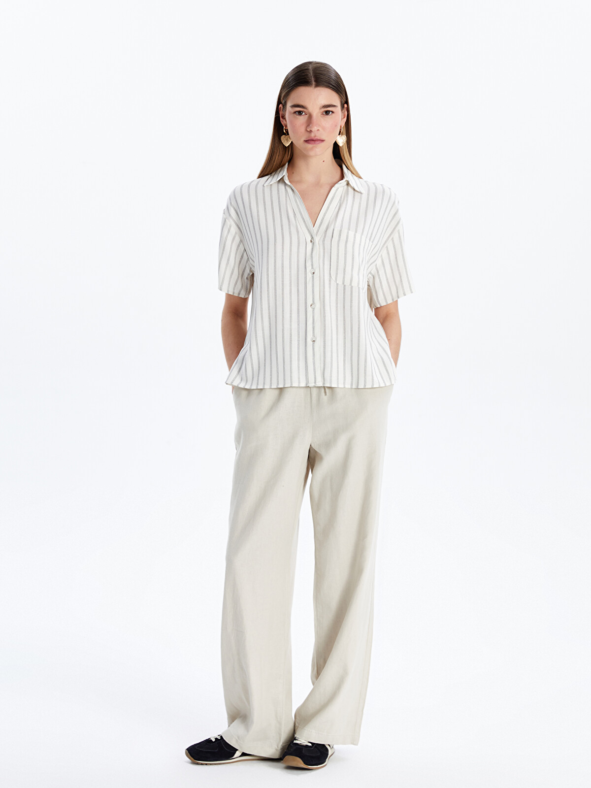 サマーウォーク　38 XSIDE Women's Elastic Waist Linen Blend Trousers - S53028Z8-Z4B