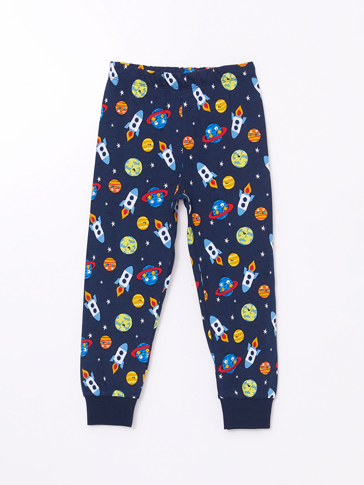 LCW Kids Lacivert Bisiklet Yaka Baskılı Erkek Çocuk Pijama Takımı