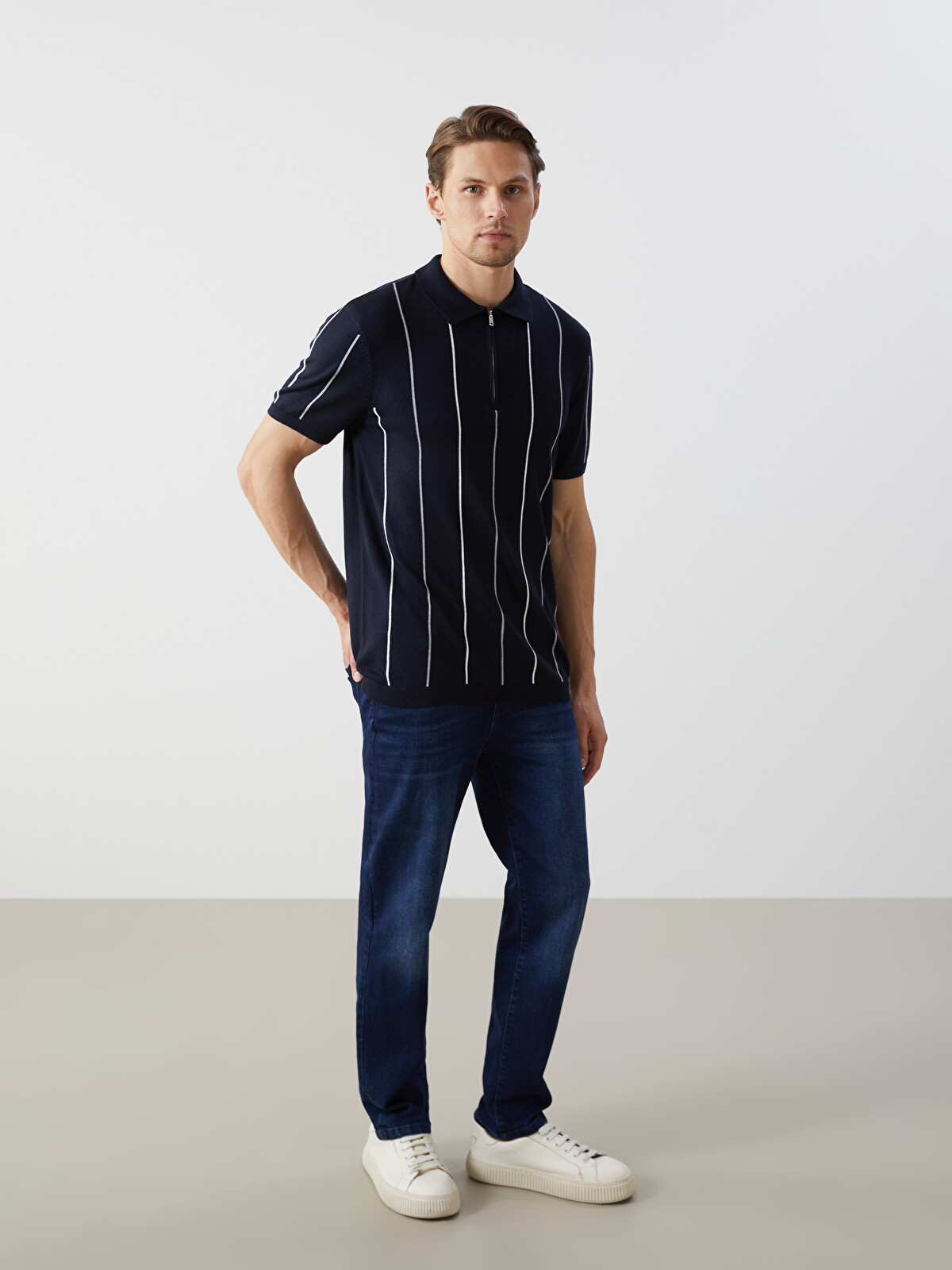 LCW Vision Men's Striped Polo Collar Knit T-shirt - S53346Z8-RFH