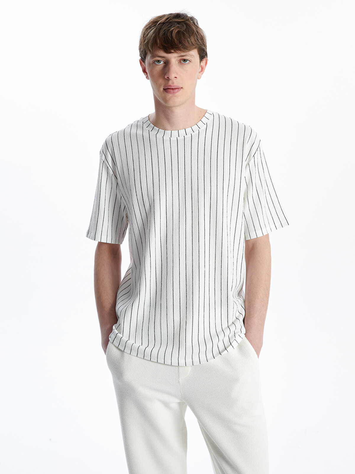 LCW Vision Crew Neck Short Sleeve Striped Jersey Men's T-Shirt