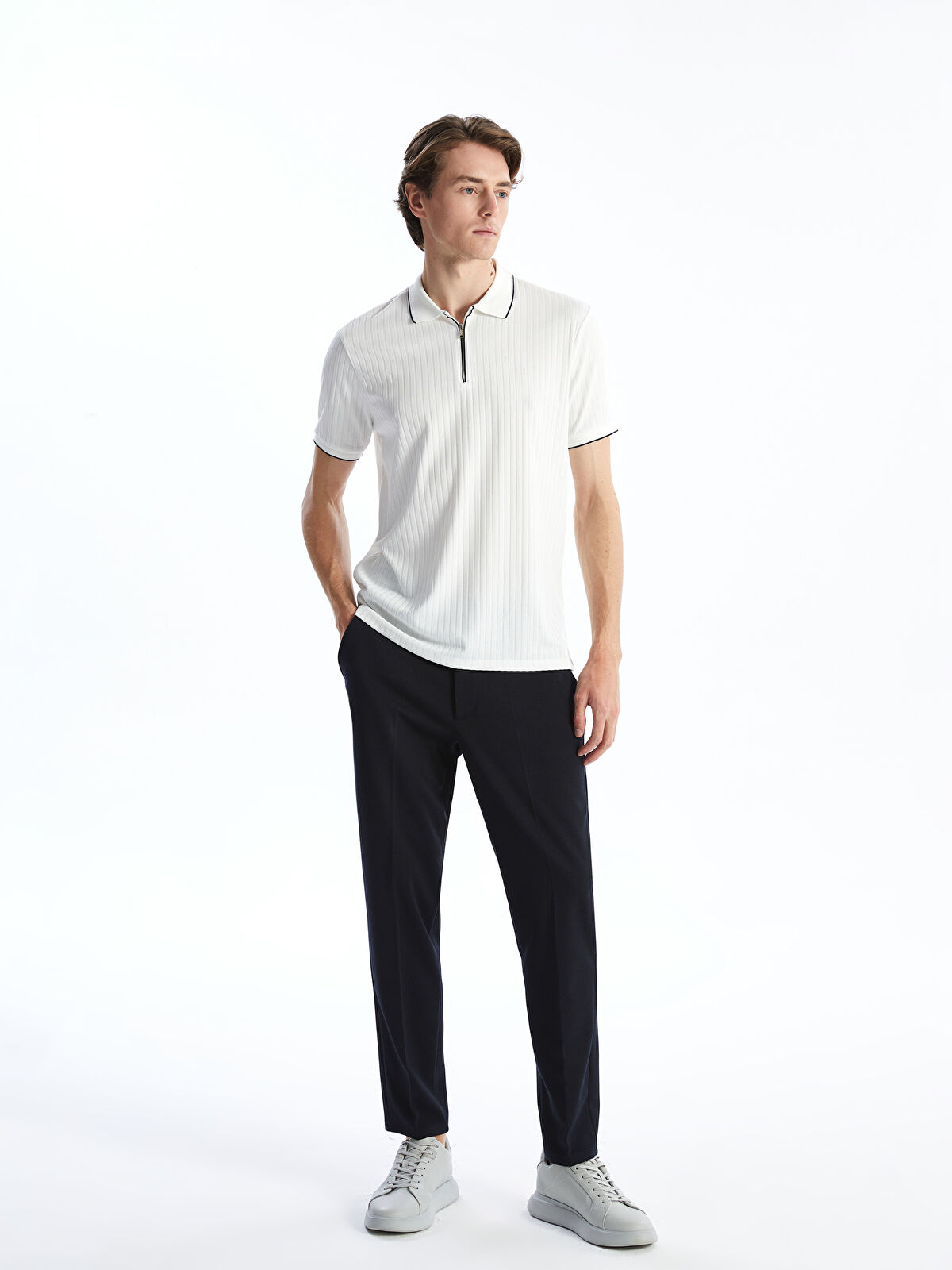 トップス Supreme stripe zip l/s polo navy L Polo Neck Short Sleeve Jersey Men's T-Shirt -S53481Z8-R9J