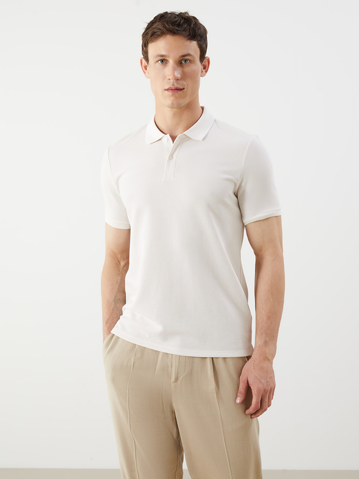 LCW Vision Bej Polo Yaka Erkek Dokulu Tişört - S53482Z8-VDJ | LCW