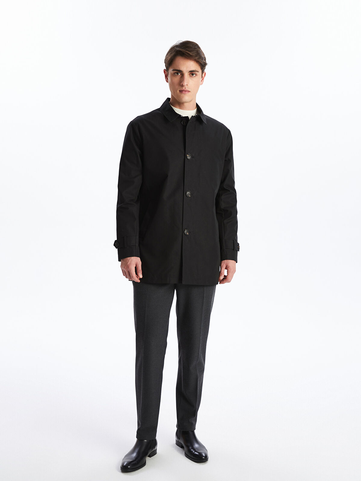 SOUTHBLUE Siyah Standart Kalıp Ceket Yaka Erkek Trençkot