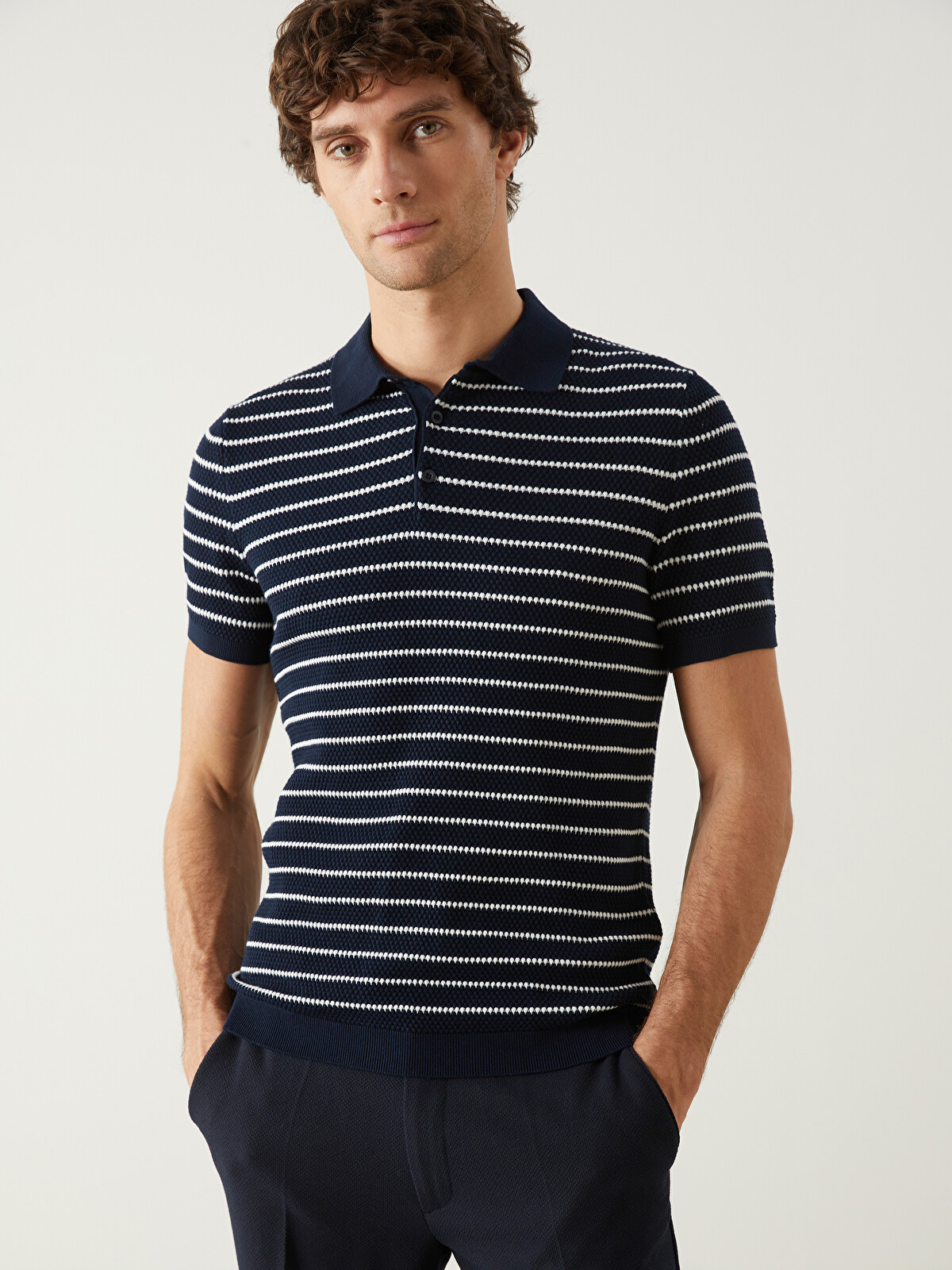 LCW Vision Polo Yaka Çizgili Erkek Triko Tişört - S54336Z8-LGS