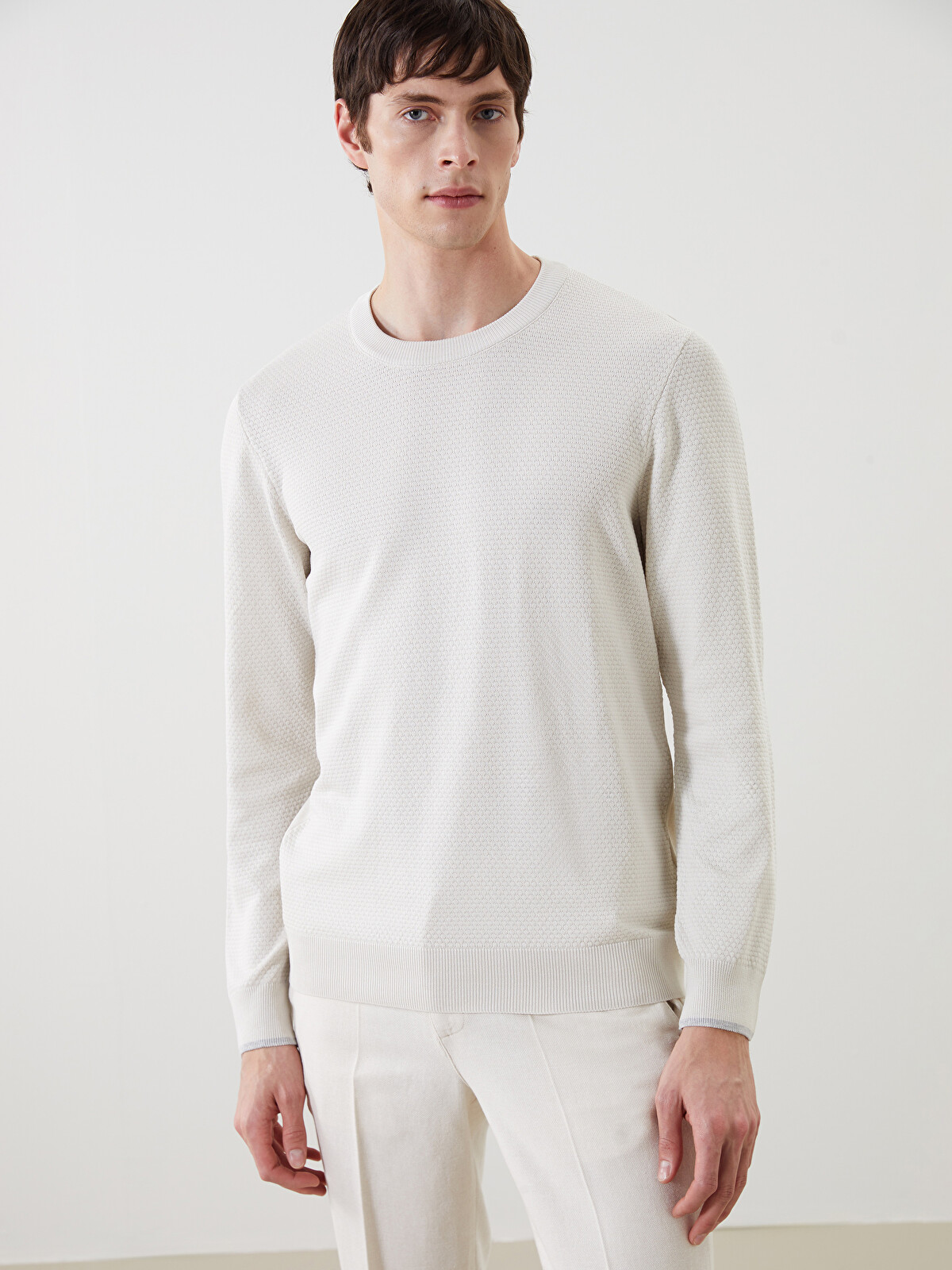 しろ SOUTHBLUE Crew Neck Long Sleeve Men's Tricot Sweater - S54527Z8