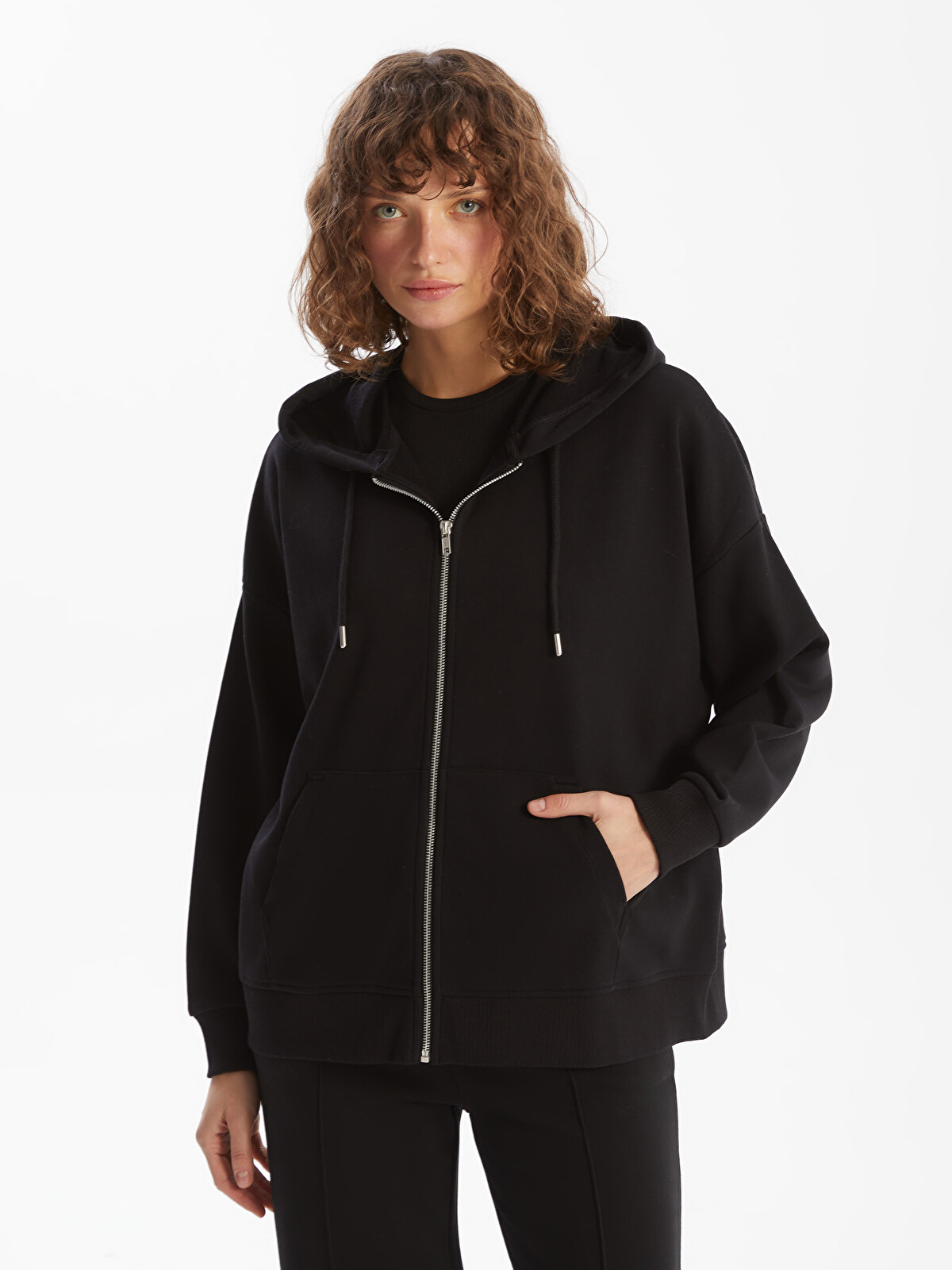 LCW Vision Kapüşonlu Oversize Kadın Fermuarlı Sweatshirt