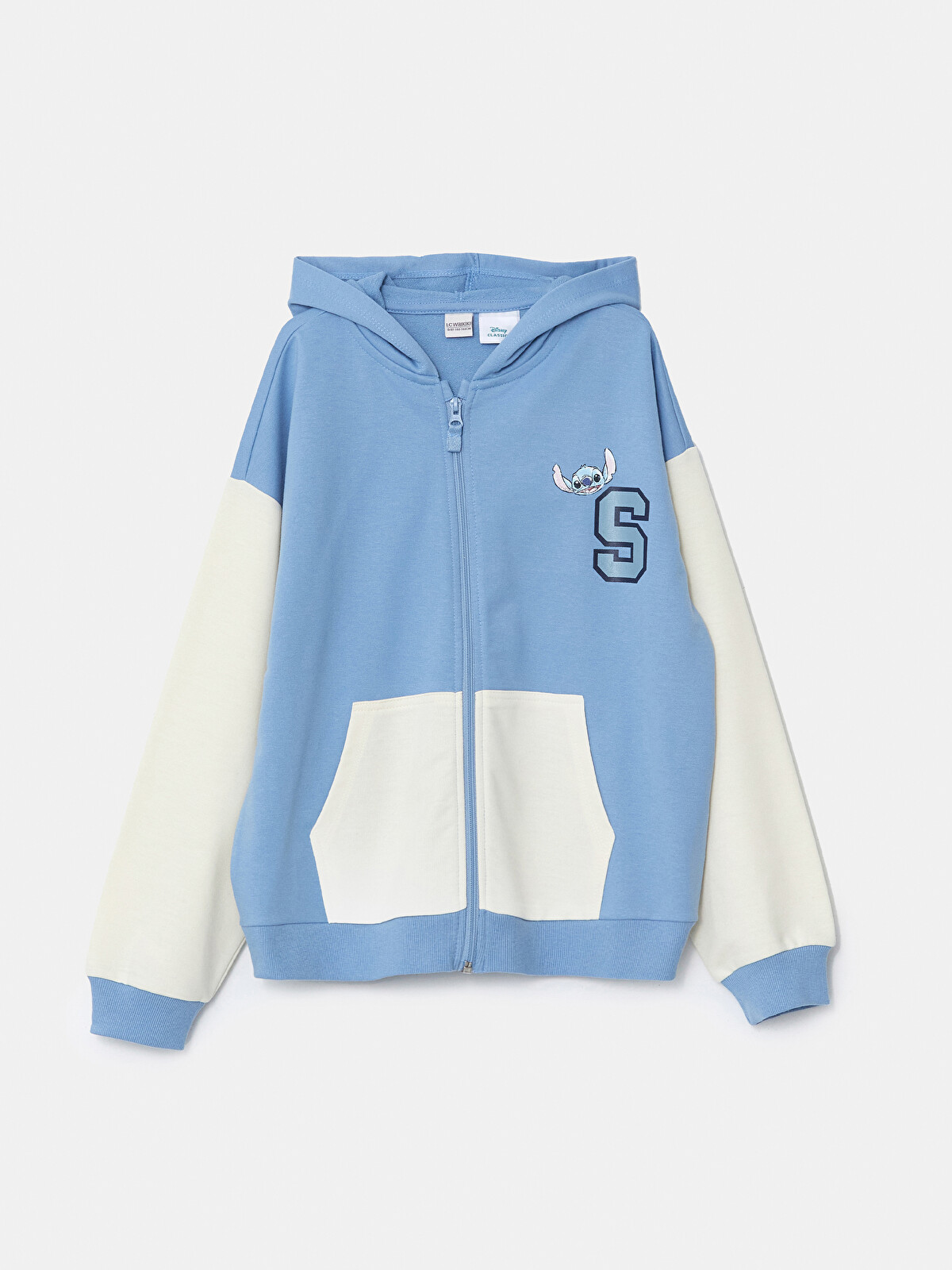 LCW Kids Kapüşonlu Stitch Baskılı Kız Çocuk Fermuarlı Sweatshirt