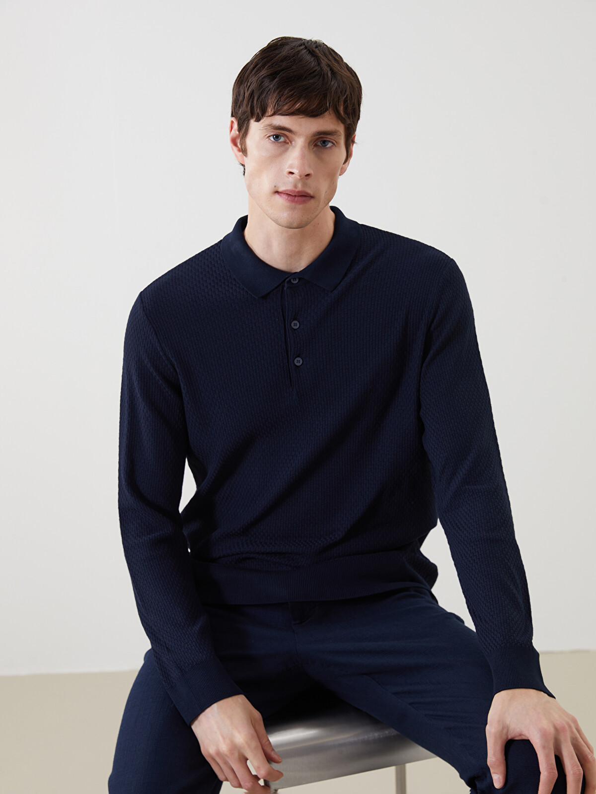SOUTHBLUE Polo Neck Long Sleeve Men's Knitwear Sweater - S54831Z8