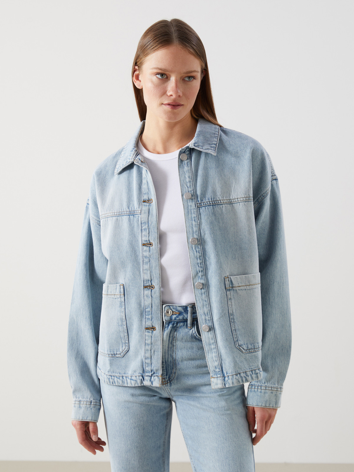 LCW Vision Geacă Cămașă Supradimensionată Din Denim Pentru Femei