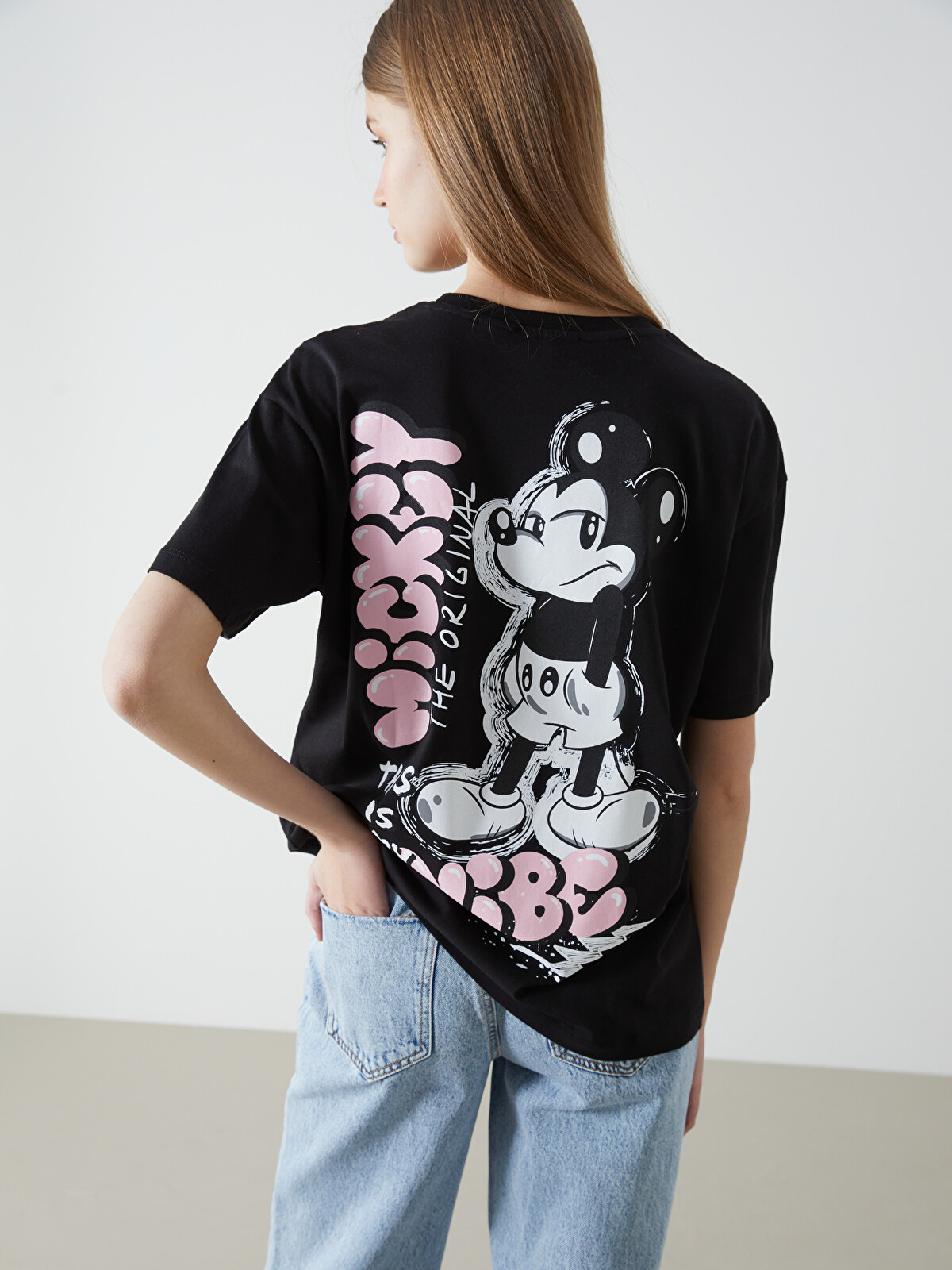 XSIDE Bisiklet Yaka Mickey Mouse Baskılı Kadın Tişört - S54969Z8