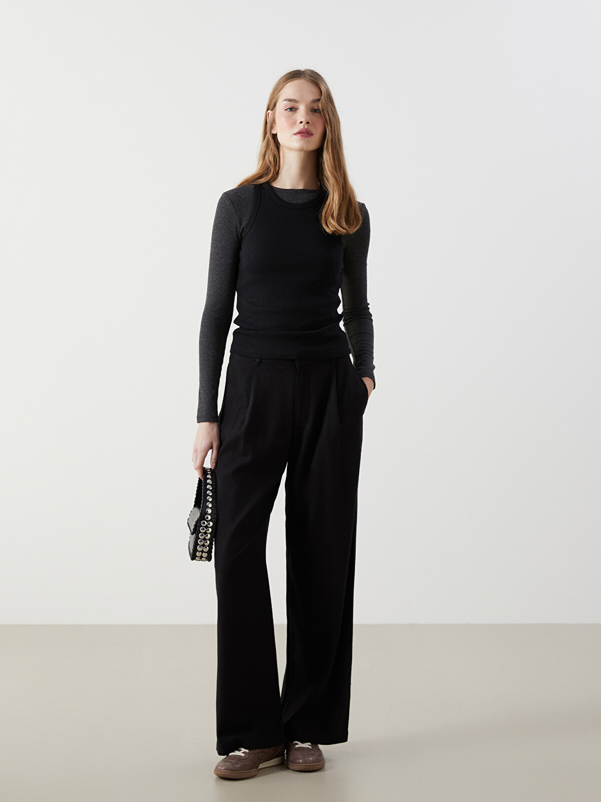 XSIDE Linen Blend Women's Pleated Trousers - S55106Z8-CVL | LC Waikiki