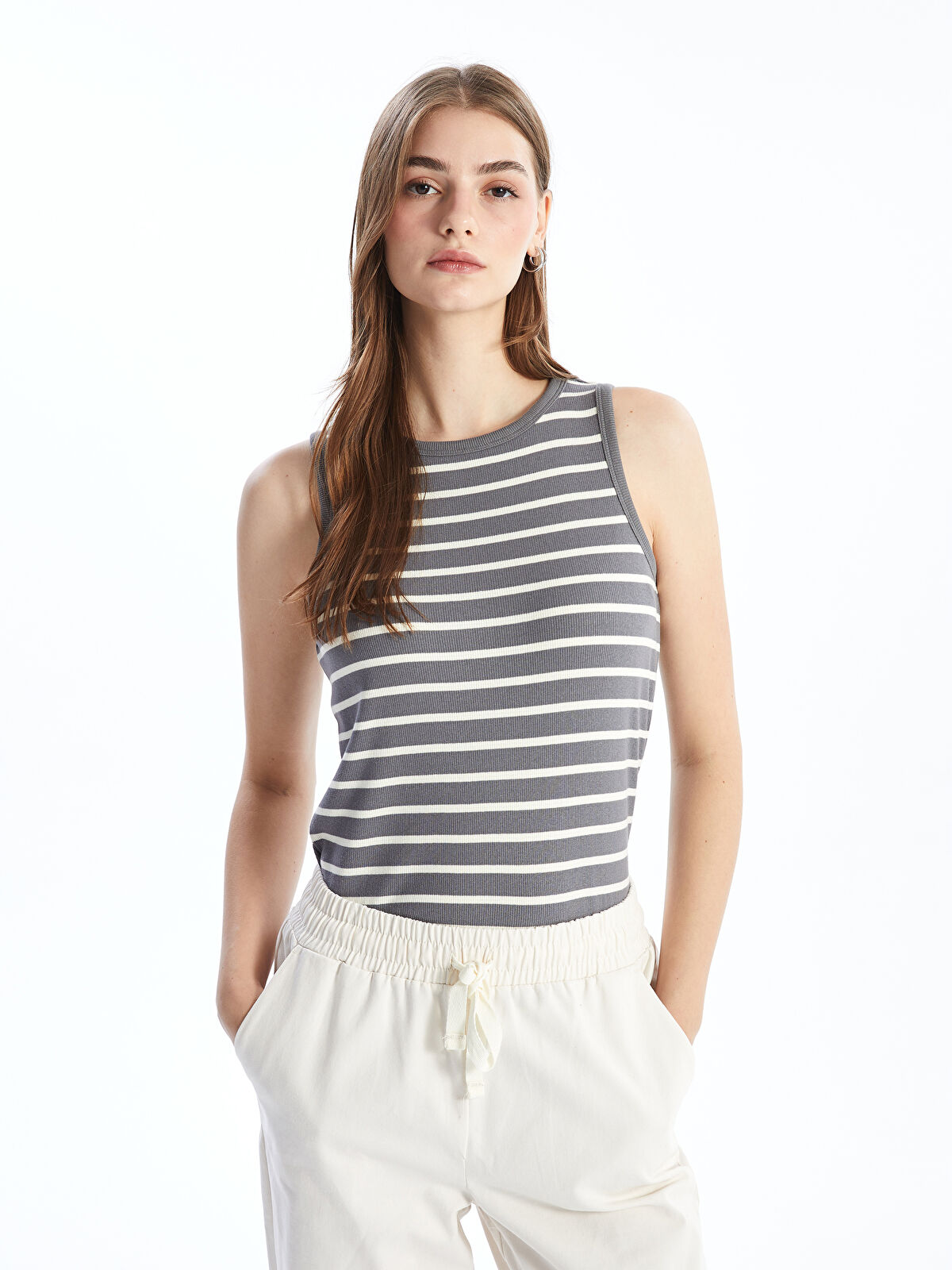 LCW Modest Crew Neck Striped Women's Tank Top - S55121Z8-LE0 - LC