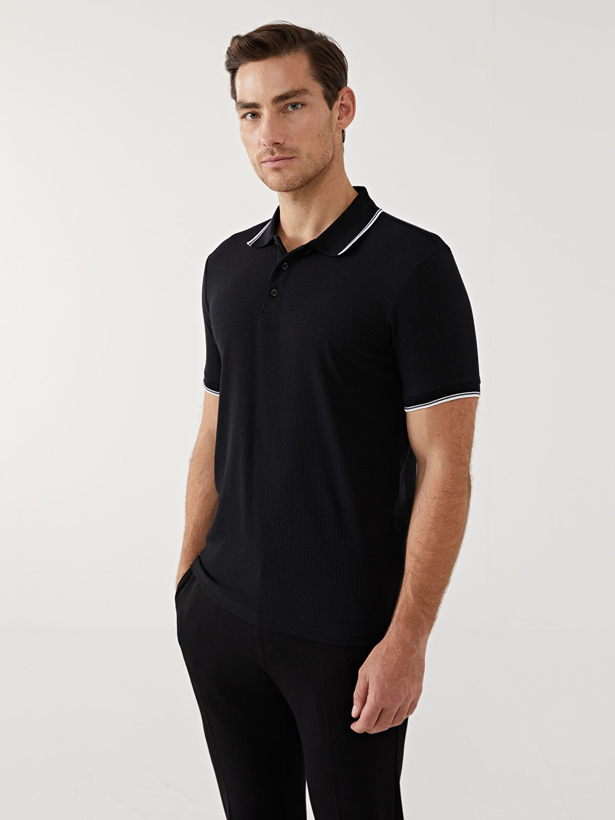 トップス i SHII Clubman Polo SOUTHBLUE Siyah Polo Yaka Kısa Kollu Erkek Tişört - S55146Z8-CVL | LCW