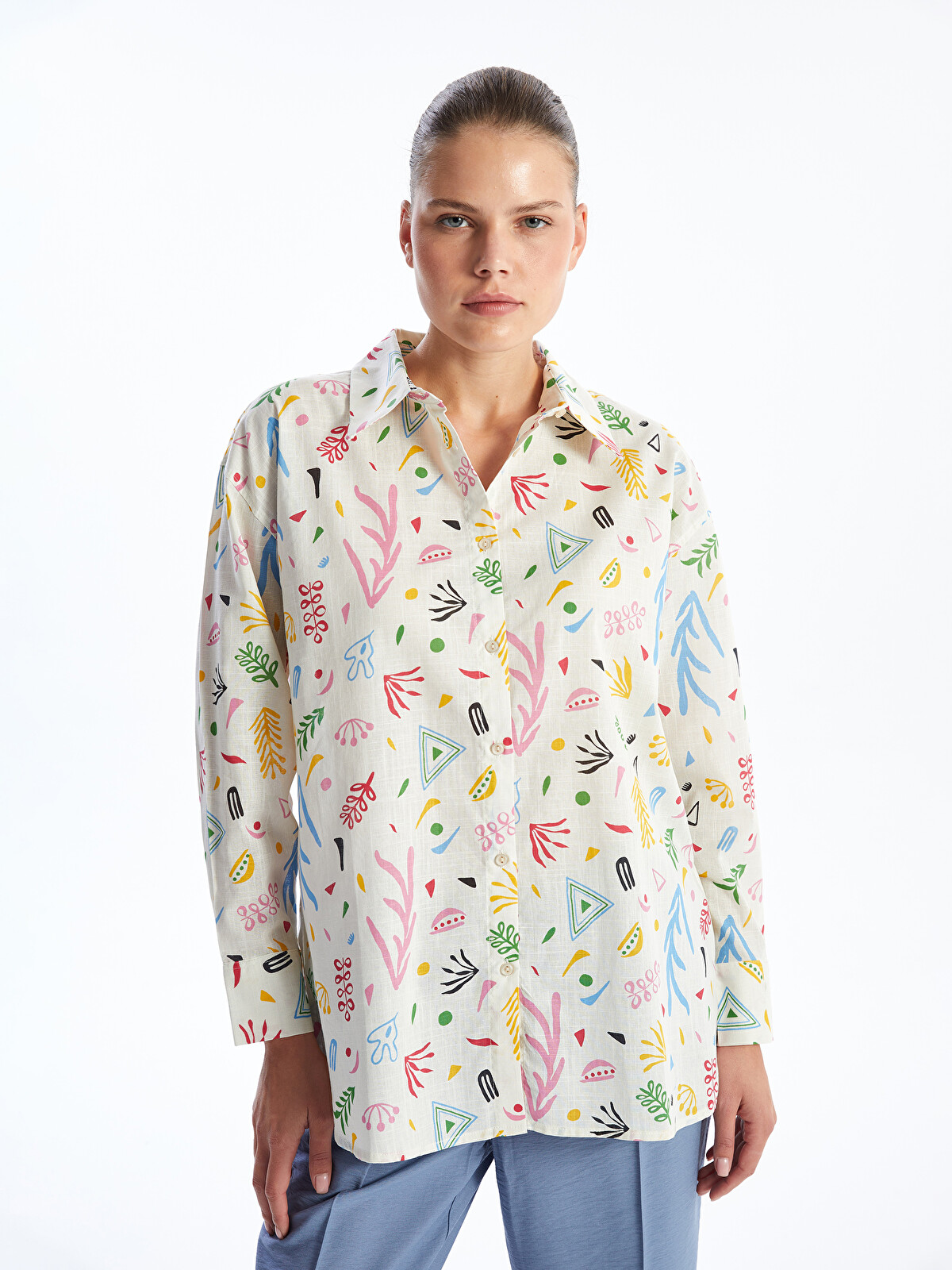 lucky様 LCW Comfort Cămașă Supradimensionată Din Poplin Cu Model Pentru