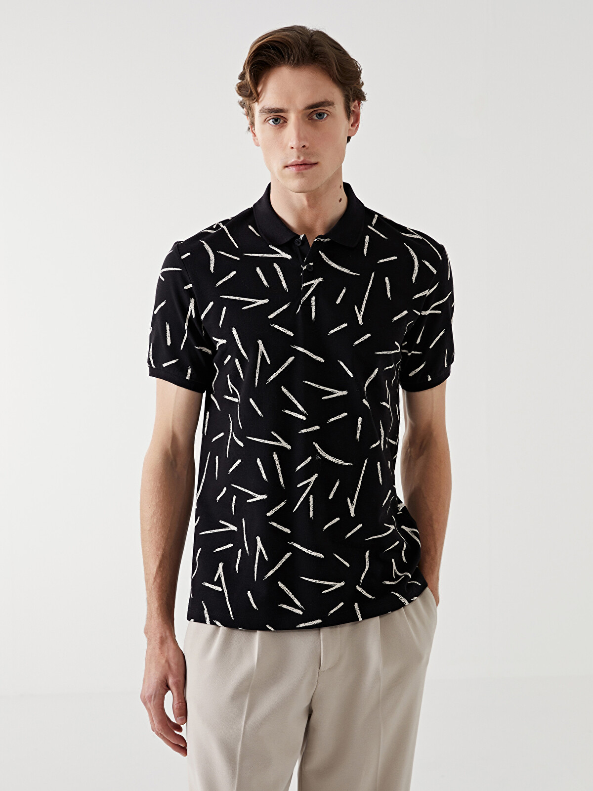 LCW Vision Polo Neck Short Sleeve Patterned Pique Men's T-shirt