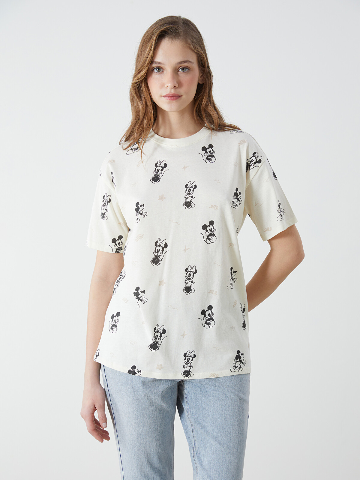 LCW Modest Mickey & Minnie Mouse Printed Women's T-Shirt