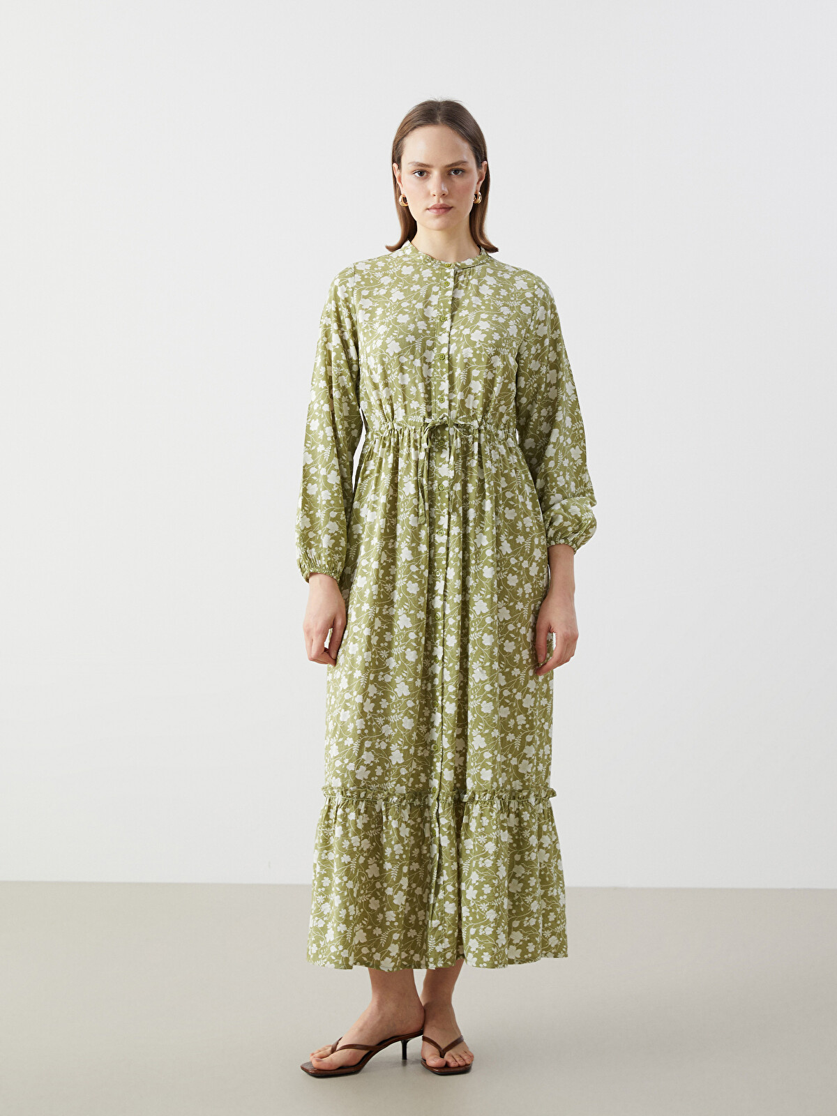 LCW Modest Hakim Yaka Desenli Kadın Elbise - S55575Z8-LRR | LC Waikiki