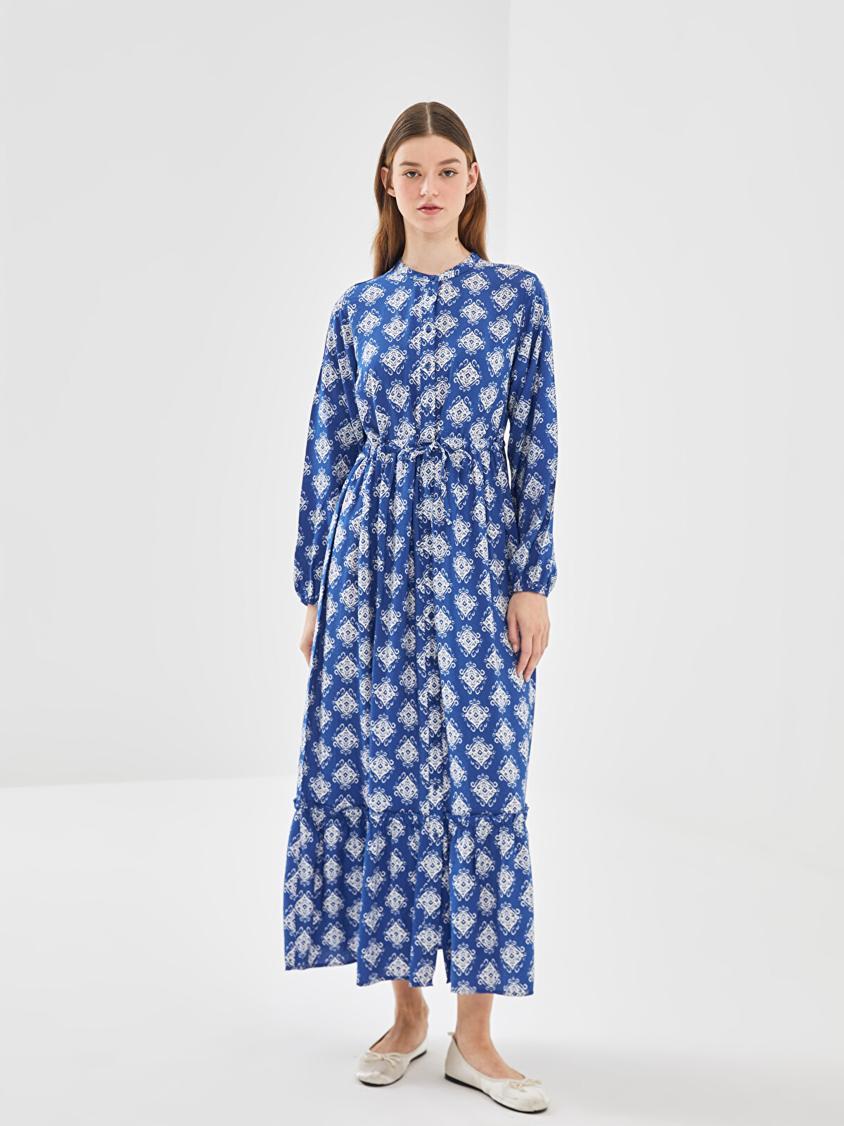 LCW Modest Hakim Yaka Desenli Kadın Elbise - S55575Z8-LSJ | LC Waikiki