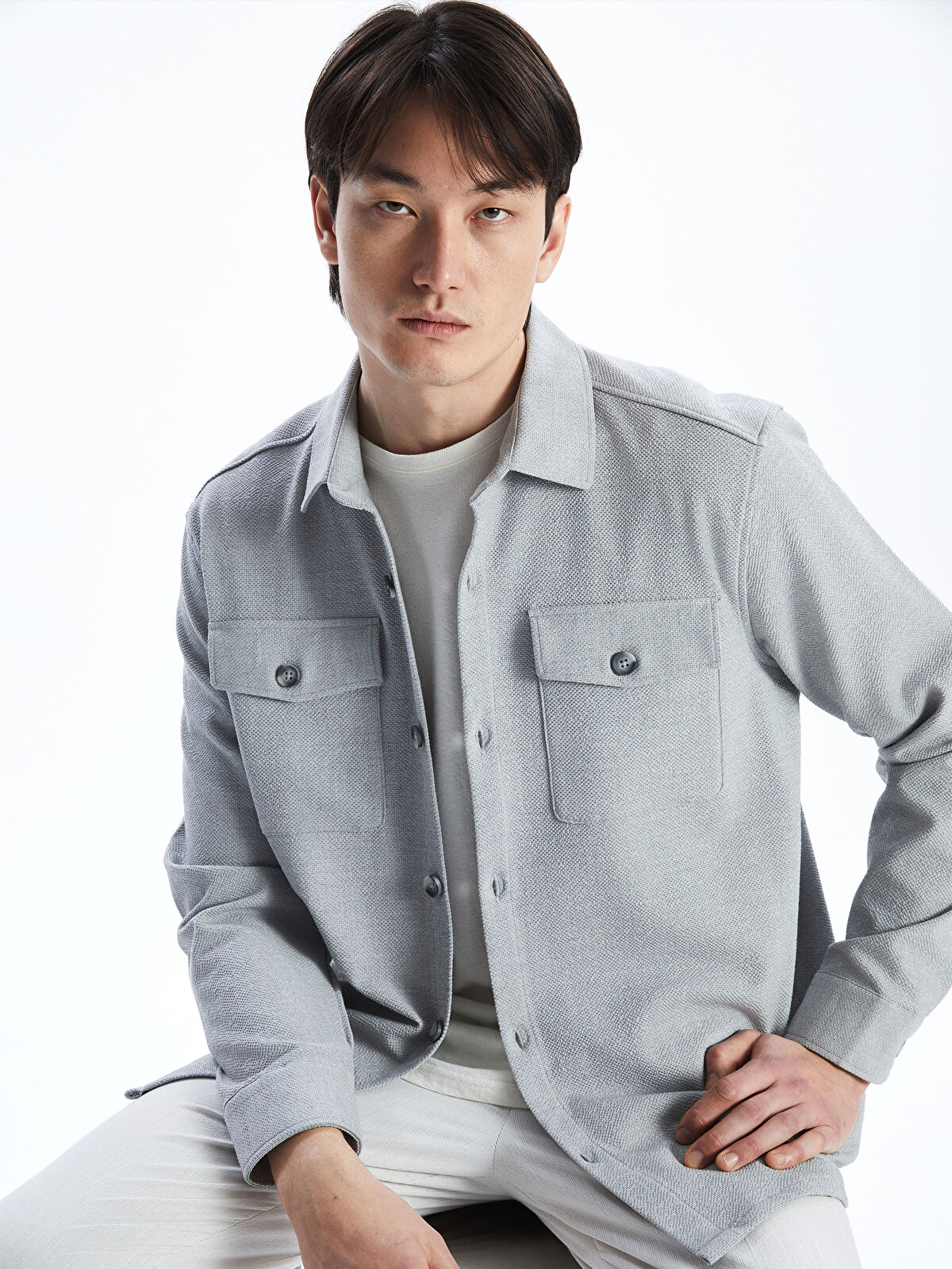 SOUTHBLUE Relaxed Fit Long Sleeve Dobby Fabric Men's Shirt