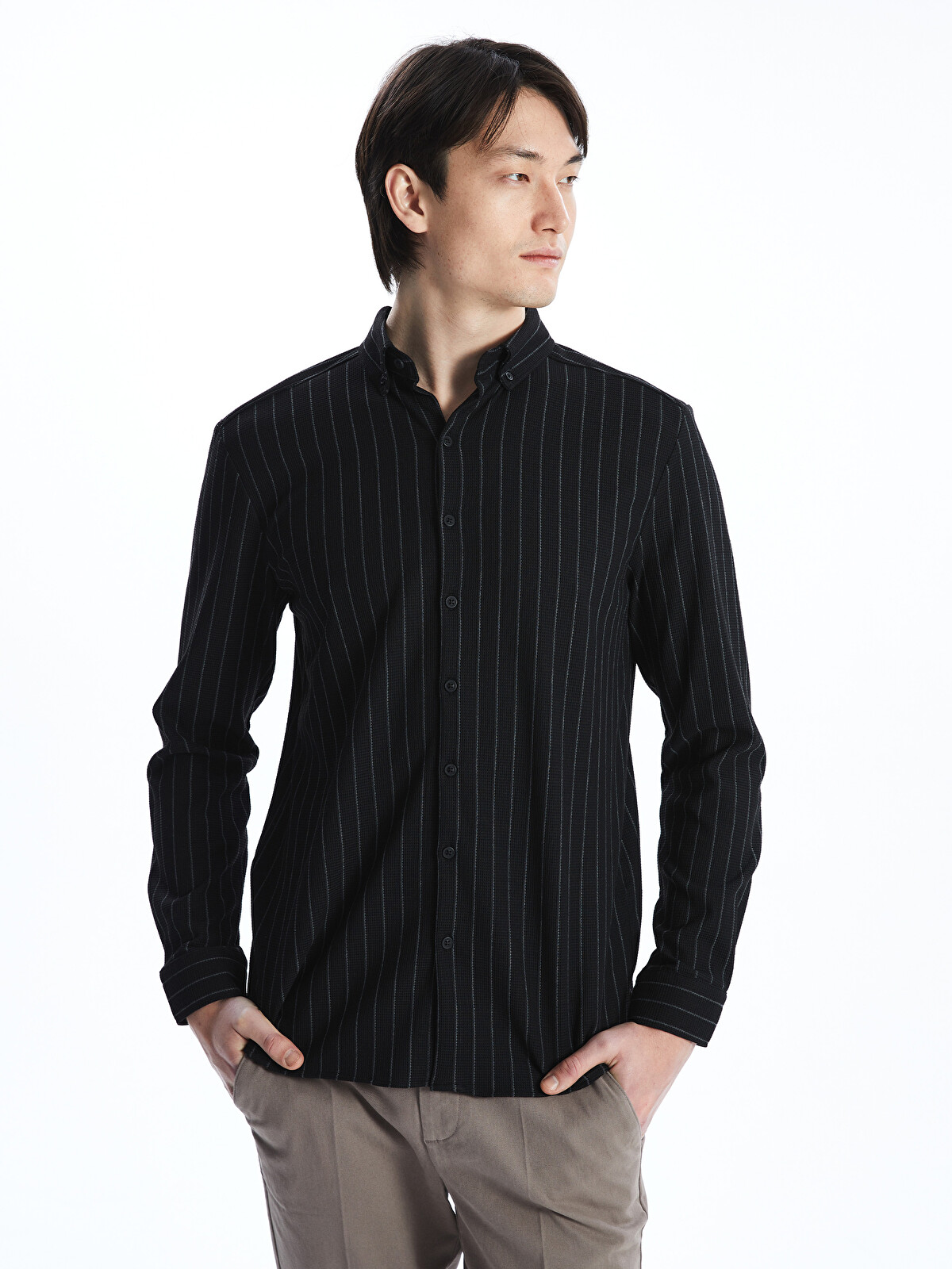 SOUTHBLUE Slim Fit Long Sleeve Striped Men's Shirt - S55732Z8-LEG