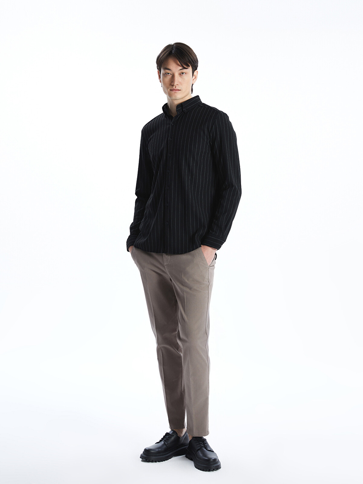 SOUTHBLUE Slim Fit Long Sleeve Striped Men's Shirt - S55732Z8-LEG