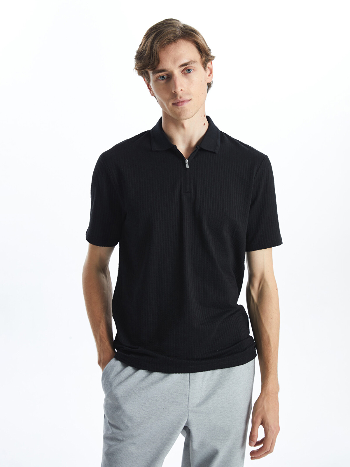 LCW Vision Polo Neck Short Sleeve Men's Textured T-shirt