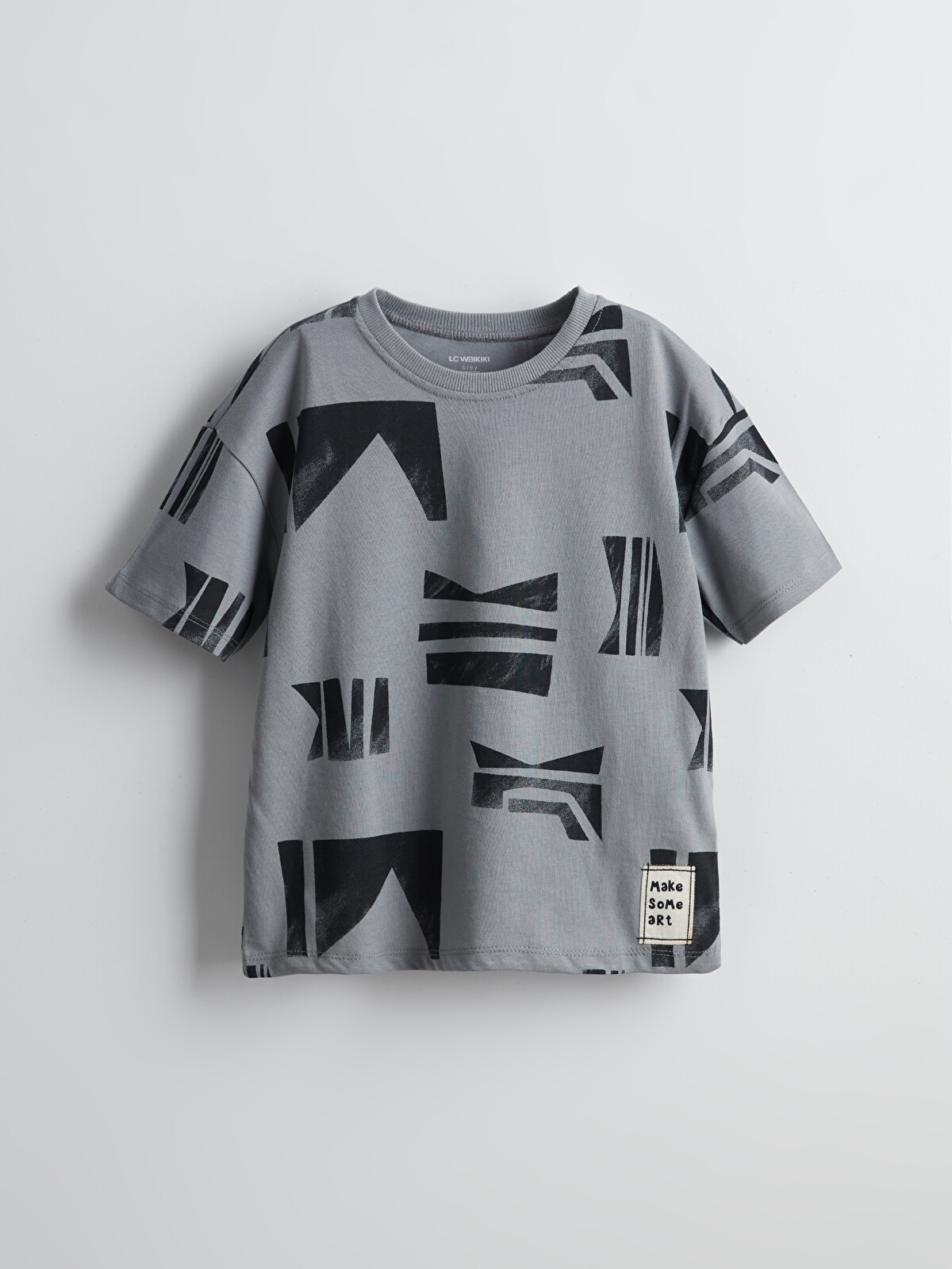 LCW Kids Gri Bisiklet Yaka Baskılı Erkek Çocuk Tişört - S55967Z1