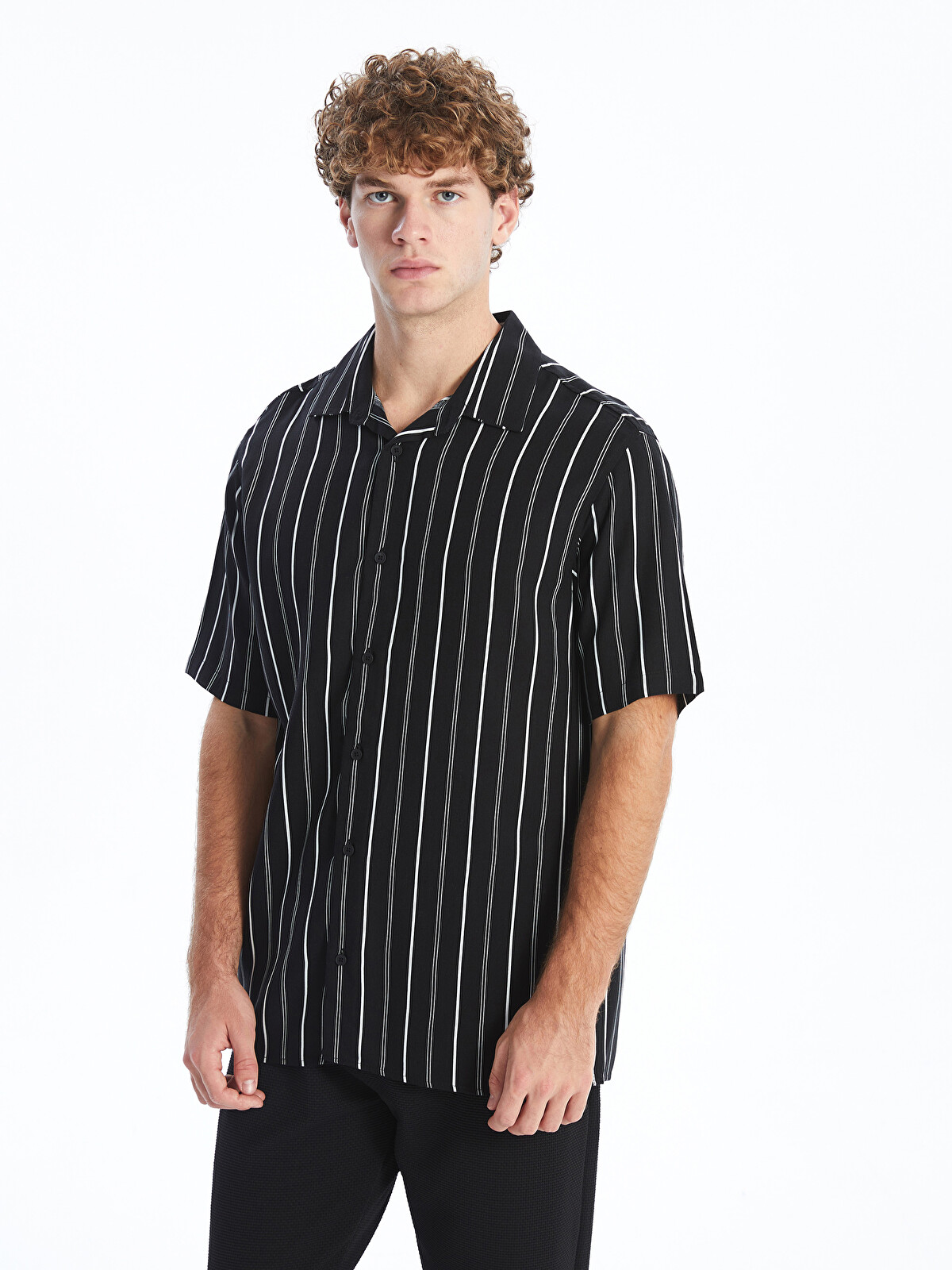 XSIDE Regular Fit Short Sleeve Striped Viscose Men's Shirt