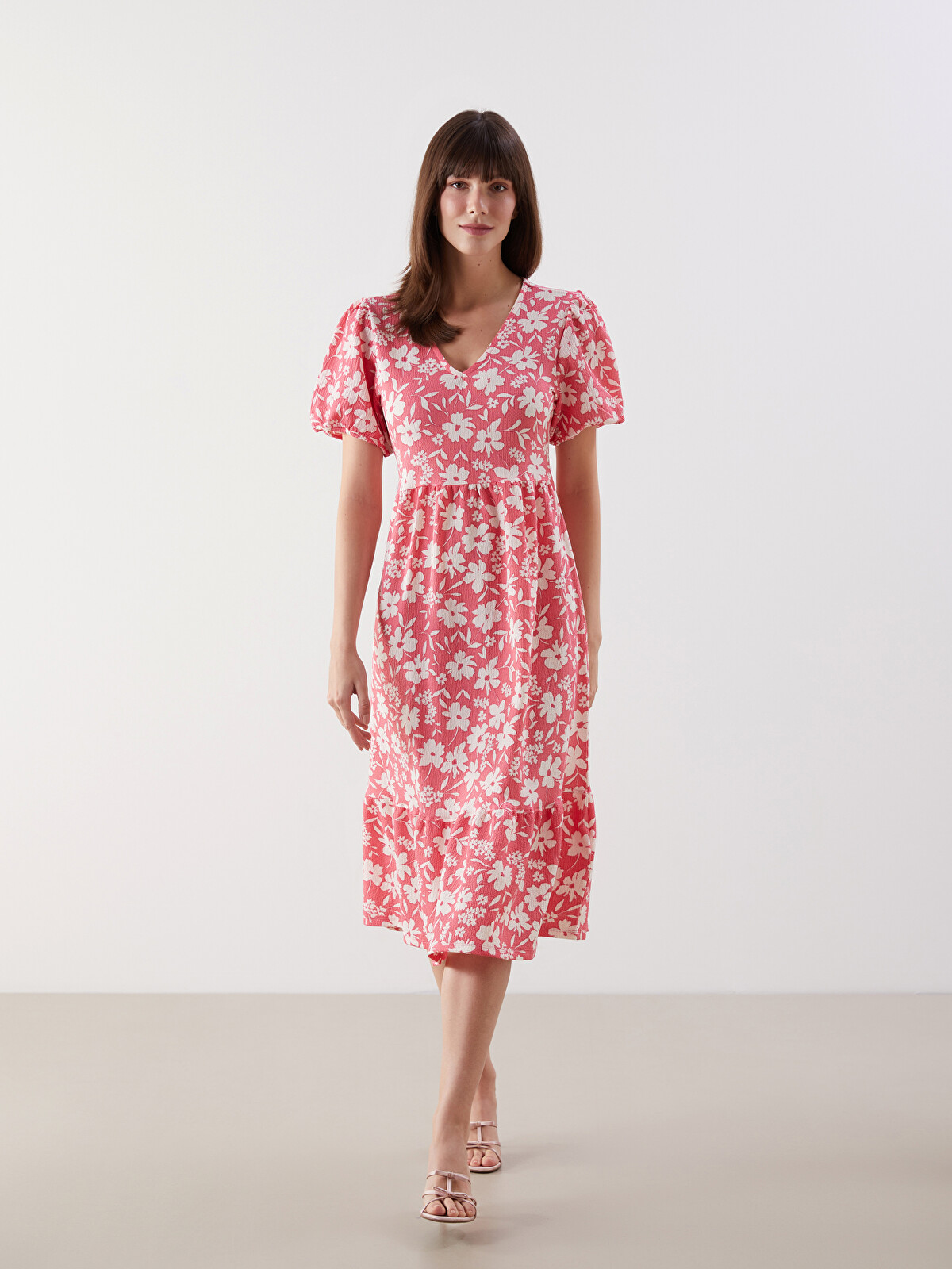 ❁ユッケ❁ LCW Comfort Rochie Florală cu Decolteu în V pentru Femei