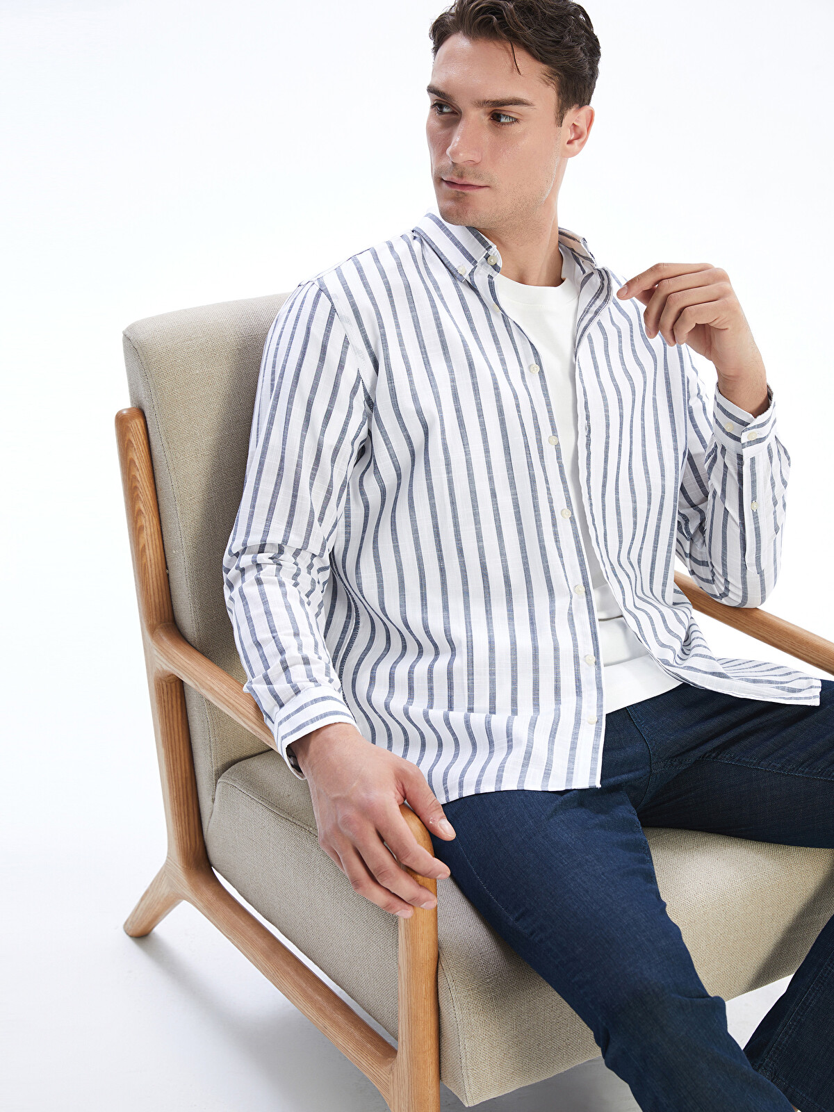 SOUTHBLUE Slim Fit Long Sleeve Striped Poplin Men's Shirt