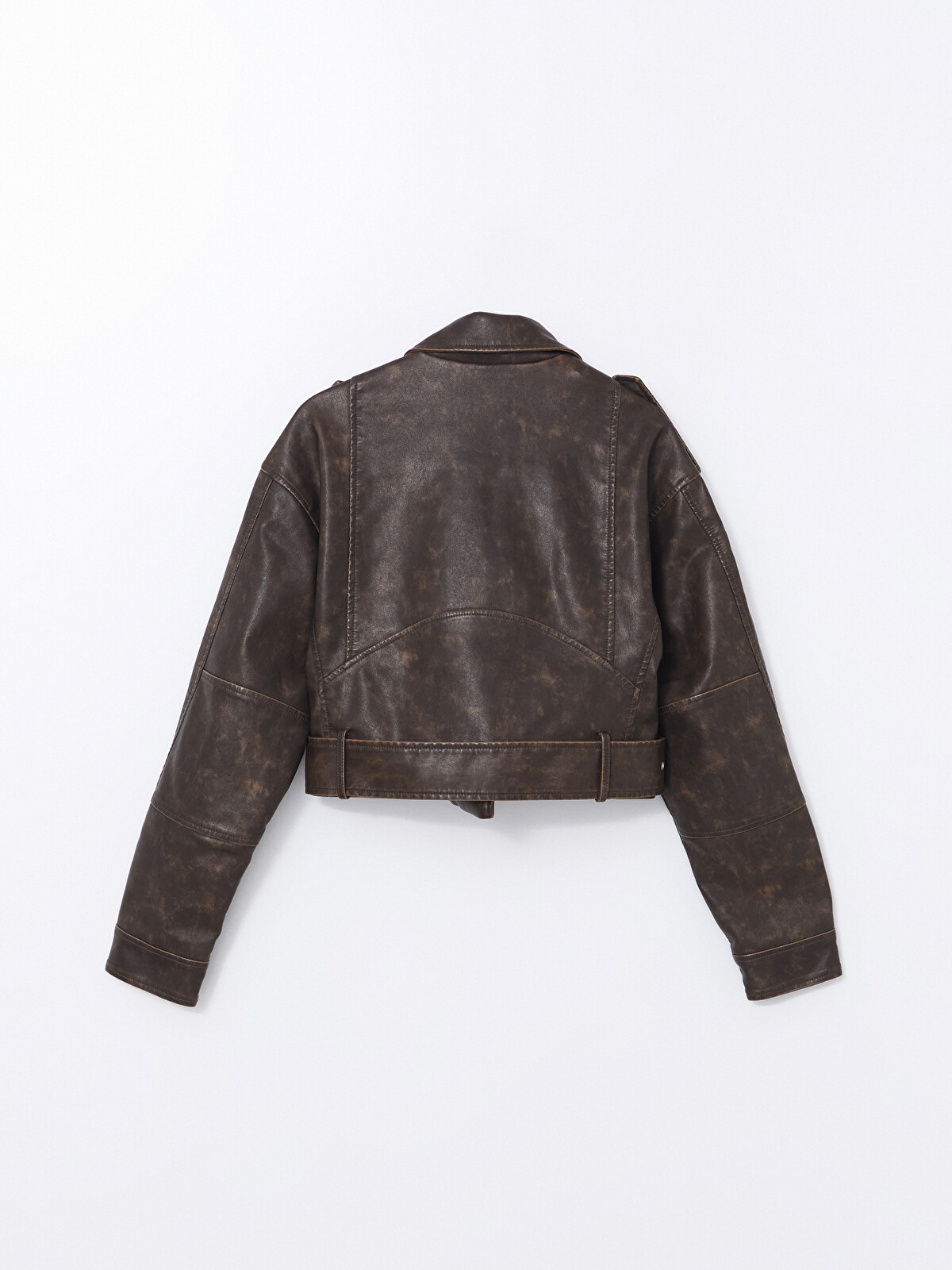 XSIDE Kahverengi Biker Yaka Kadın Deri Görünümlü Ceket - S56051Z8