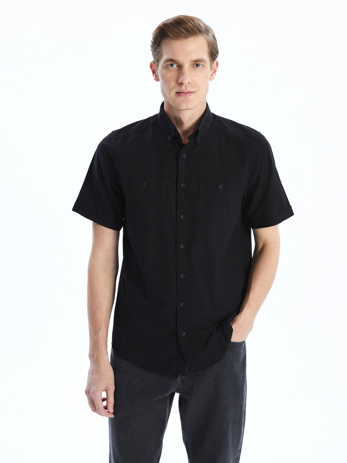 LCWAIKIKI Classic Regular Fit Short Sleeve Linen-look Men's Shirt