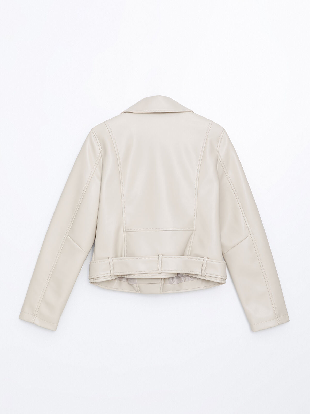 【IONSEOUL】Curved Line Collar Leahter Jacket 4JH617 MRCYC - Collared Faux Leather Zip-Up Jacket | YesStyle