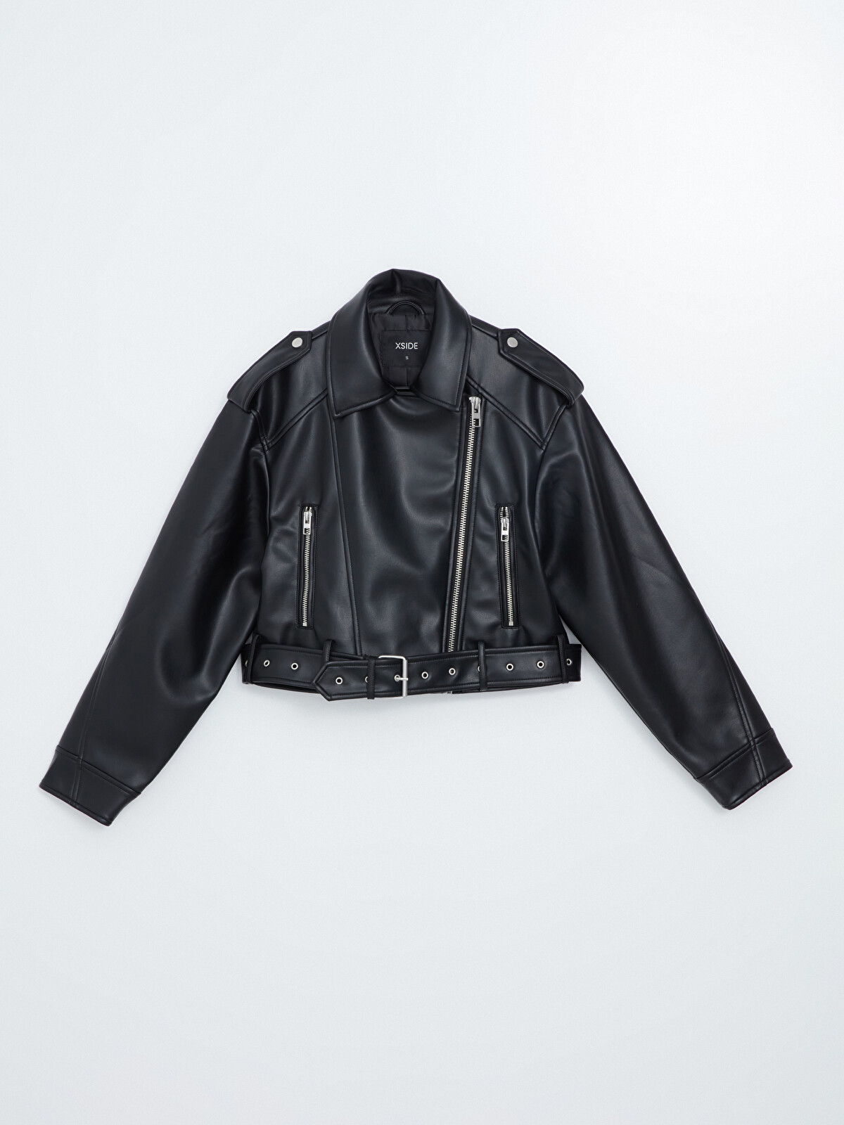 XSIDE Biker Yaka Crop Kadın Deri Görünümlü Ceket - S56078Z8-CVL