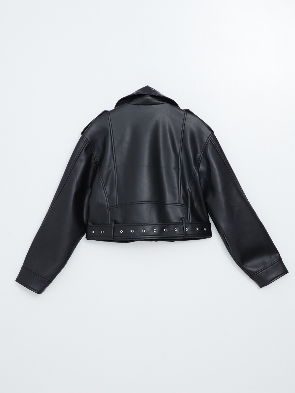 XSIDE Siyah Biker Yaka Crop Kadın Deri Görünümlü Ceket - S56078Z8