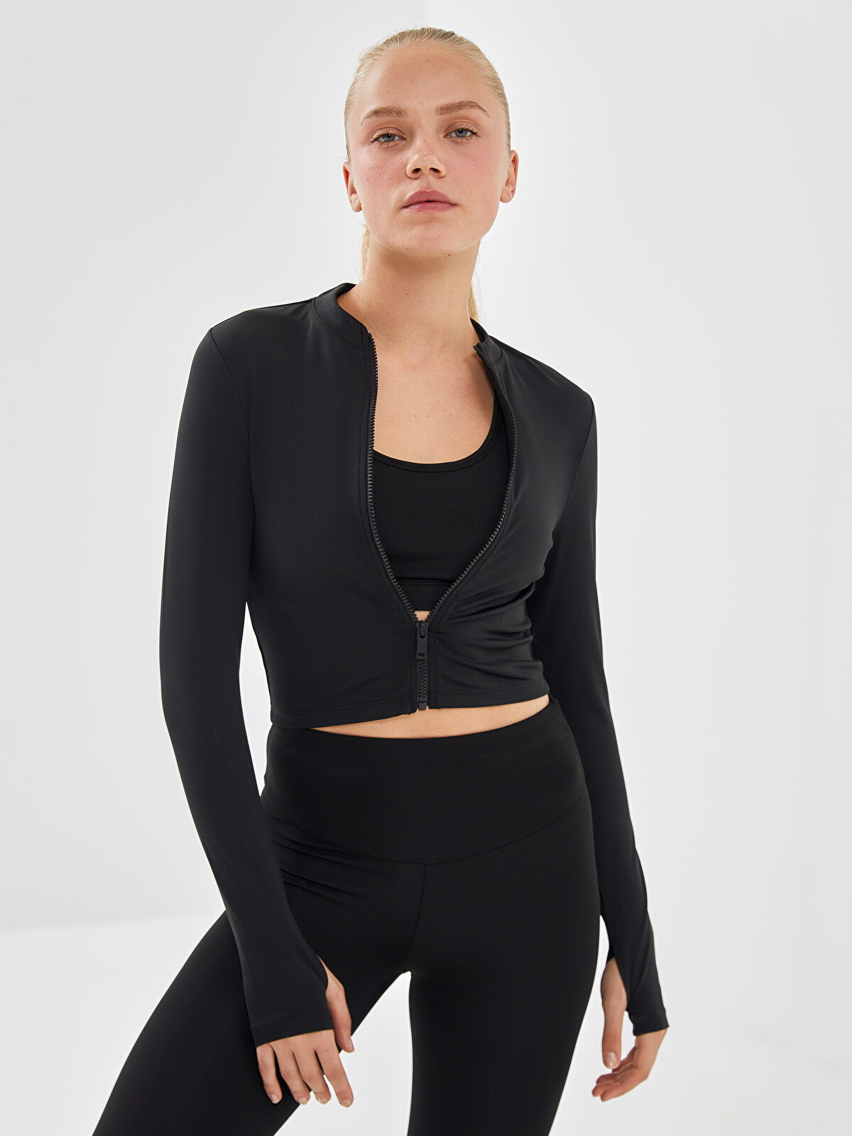 ブラック38 XSIDE ACTIVE Dik Yaka Crop Kadın Fermuarlı Sweatshirt - S56334Z8