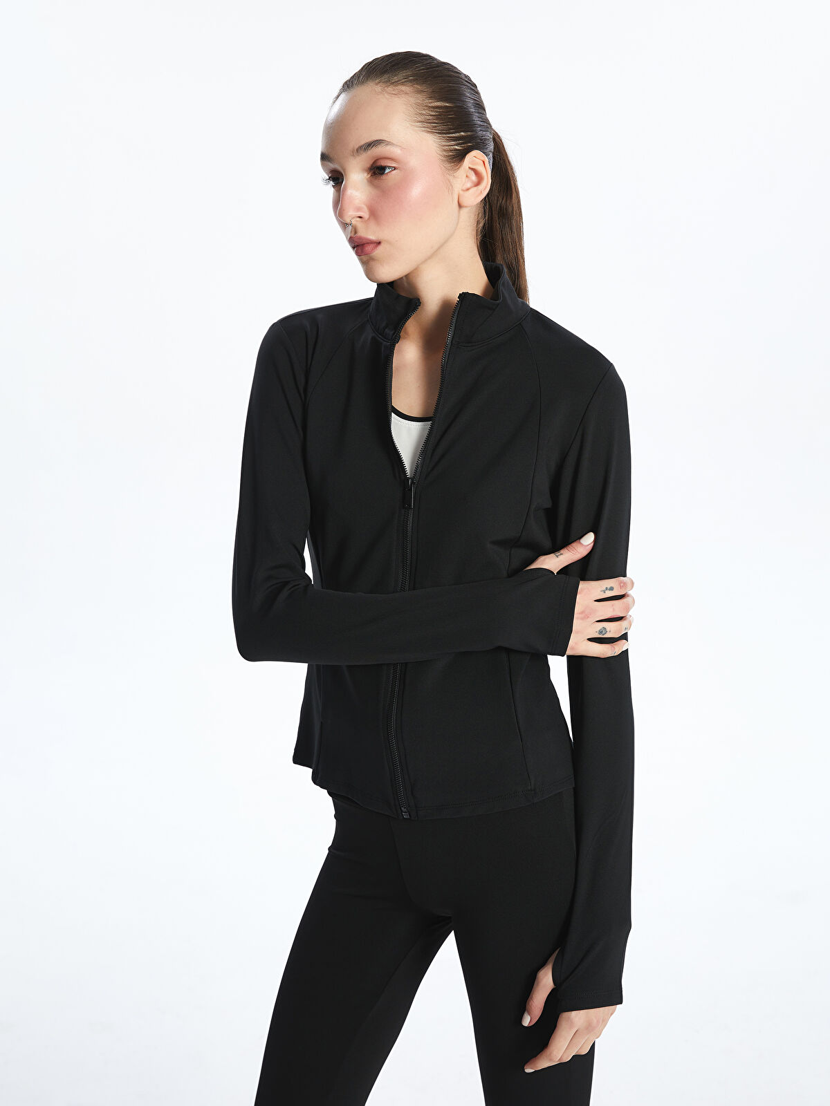 XSIDE ACTIVE Siyah Dik Yaka Kadın Fermuarlı Sweatshirt - W4IK43Z8