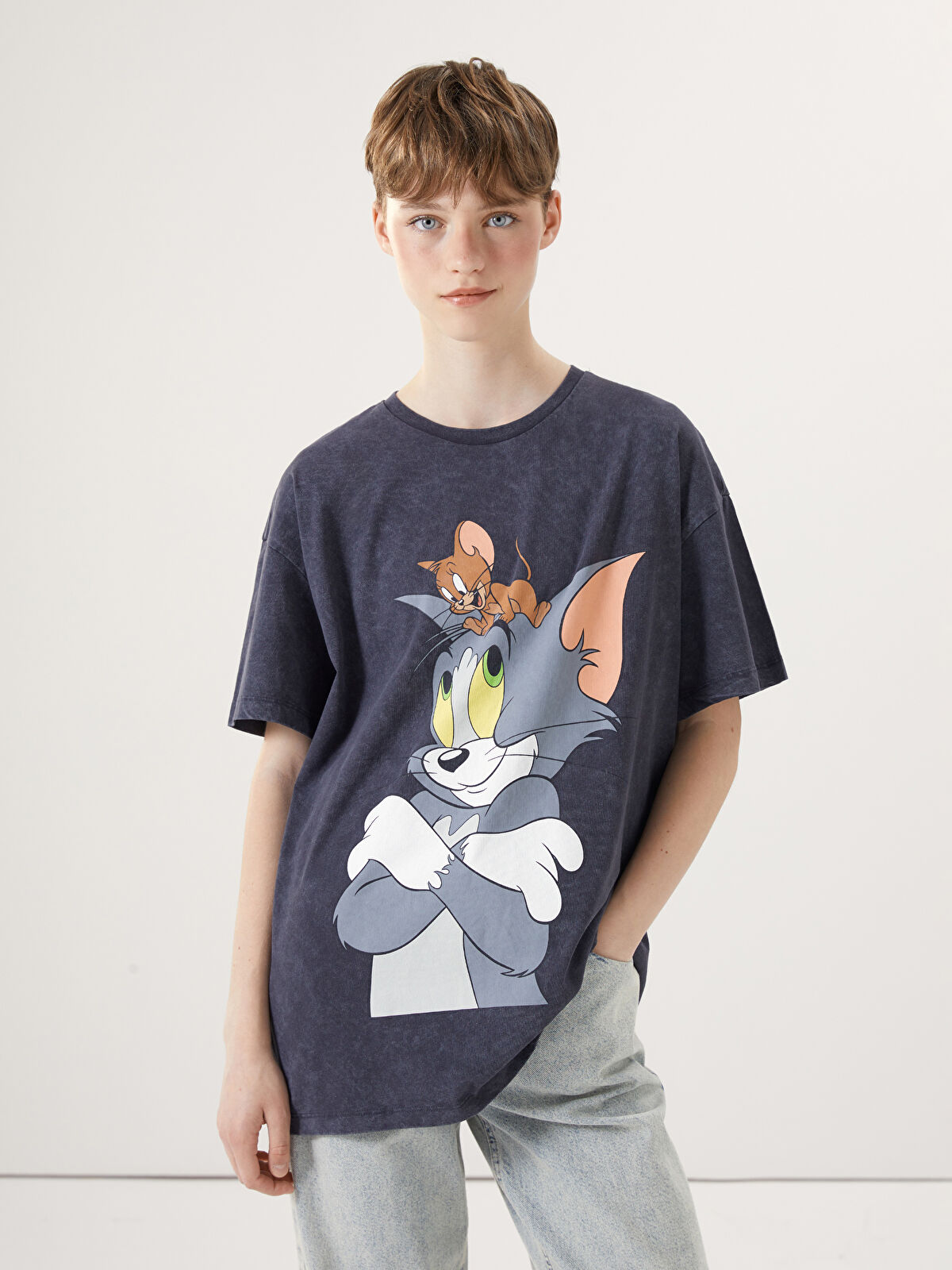 XSIDE Bisiklet Yaka Tom & Jerry Baskılı Kadın Tişört -S56733Z8-VDL