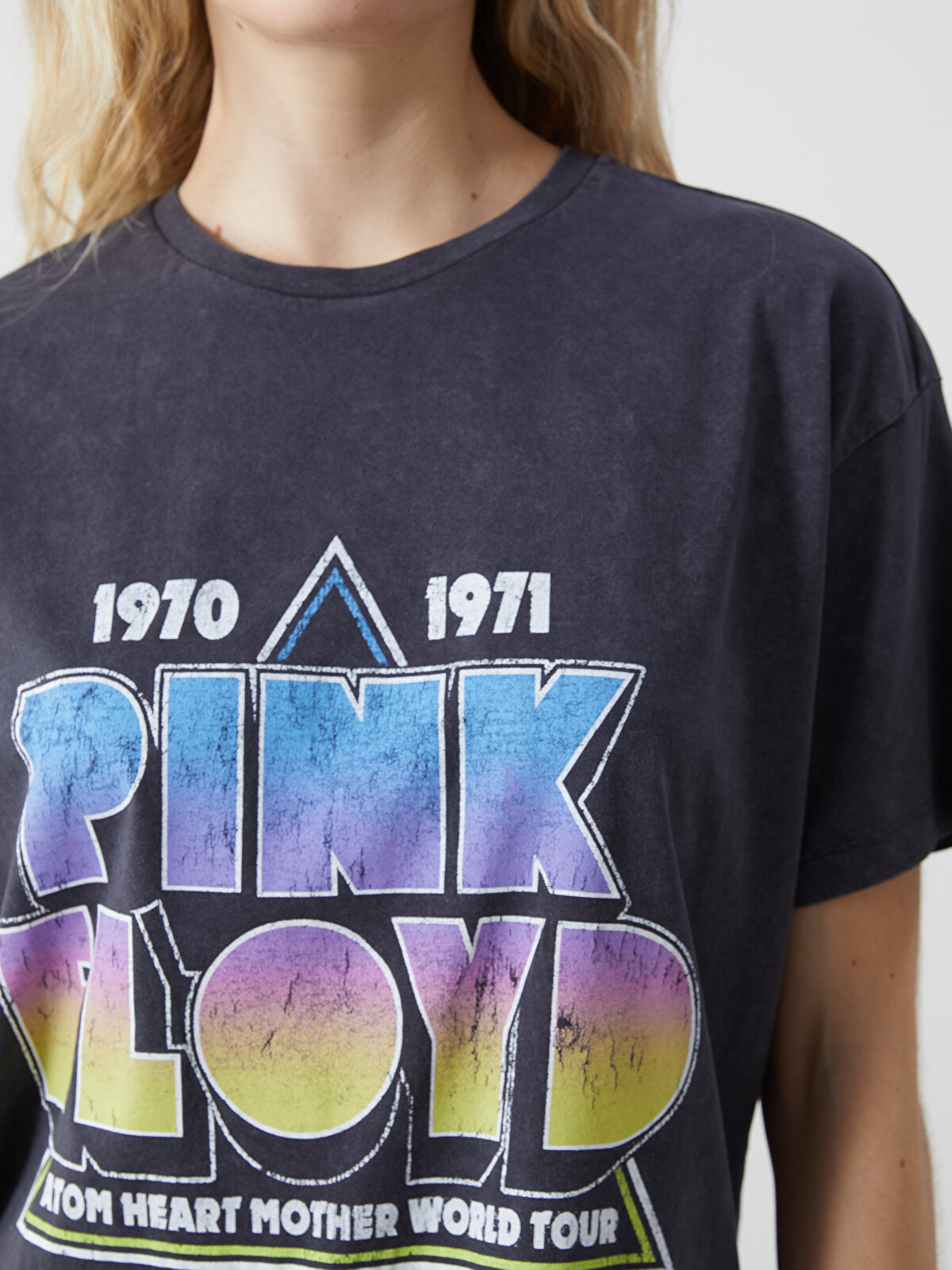 XSIDE Tricou imprimat Pink Floyd cu guler rotund pentru femei