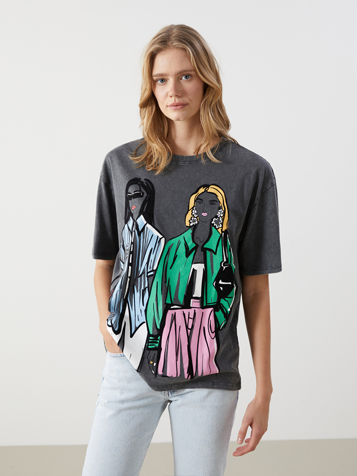LCW Vision Crew Neck Printed Oversize Women's T-Shirt - S57258Z8