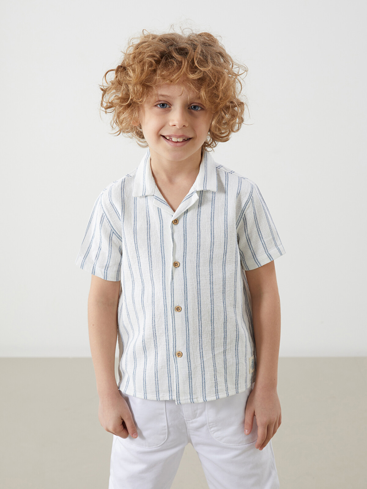 コウページ LCW Kids Bej Pamuklu Çizgili Erkek Çocuk Gömlek - S57444Z1-LE4 | LCW