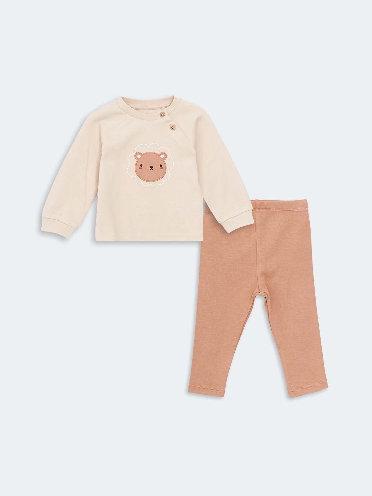 LCW baby Bej Bisiklet Yaka Nakışlı Erkek Bebek Takım - S57498Z1