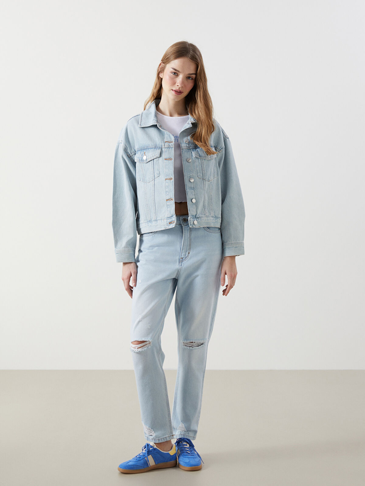 KHOKI No Collar Jacket サイズ2 ネイビー XSIDE Collared Neck Women's Denim Jacket -S57612Z8-K9M - LC